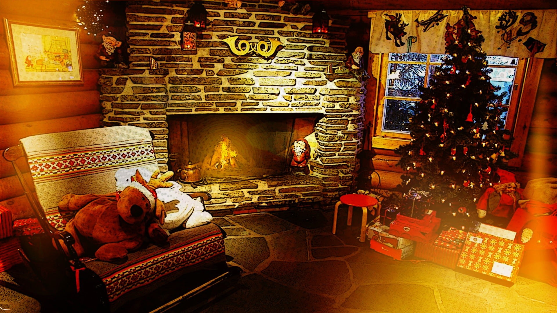 one animal, animal, domestic, home interior, no people, feline, wall, mammal, indoors, fireplace, cat, animal themes, Christmas, domestic room, domestic animals, HD Wallpaper