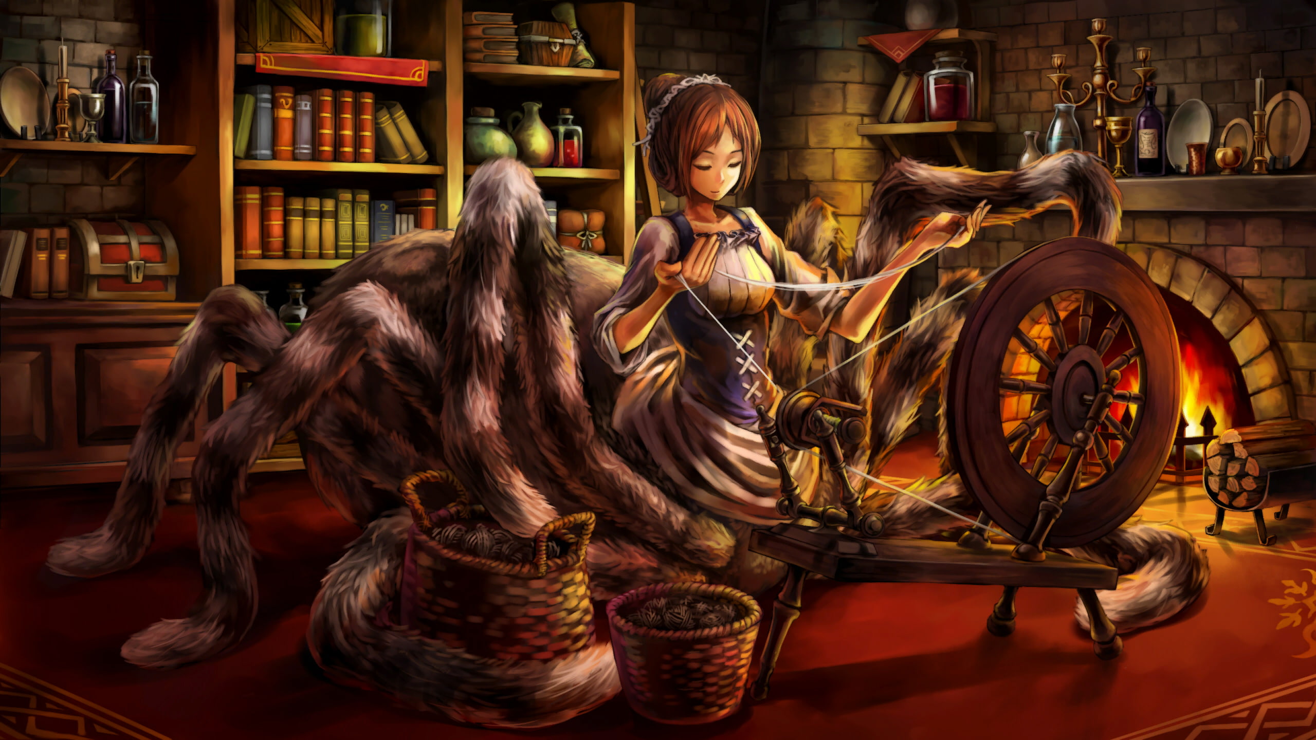2K, monster girl, maid, fireplace, Dragons Crown, HD Wallpaper