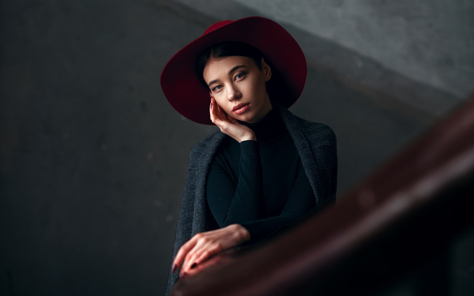 lifestyles, adult, maroon, women, one person, beauty, looking at viewer, fashion, front view, hairstyle, young adult, young women, standing, model, wall - building feature, HD Wallpaper