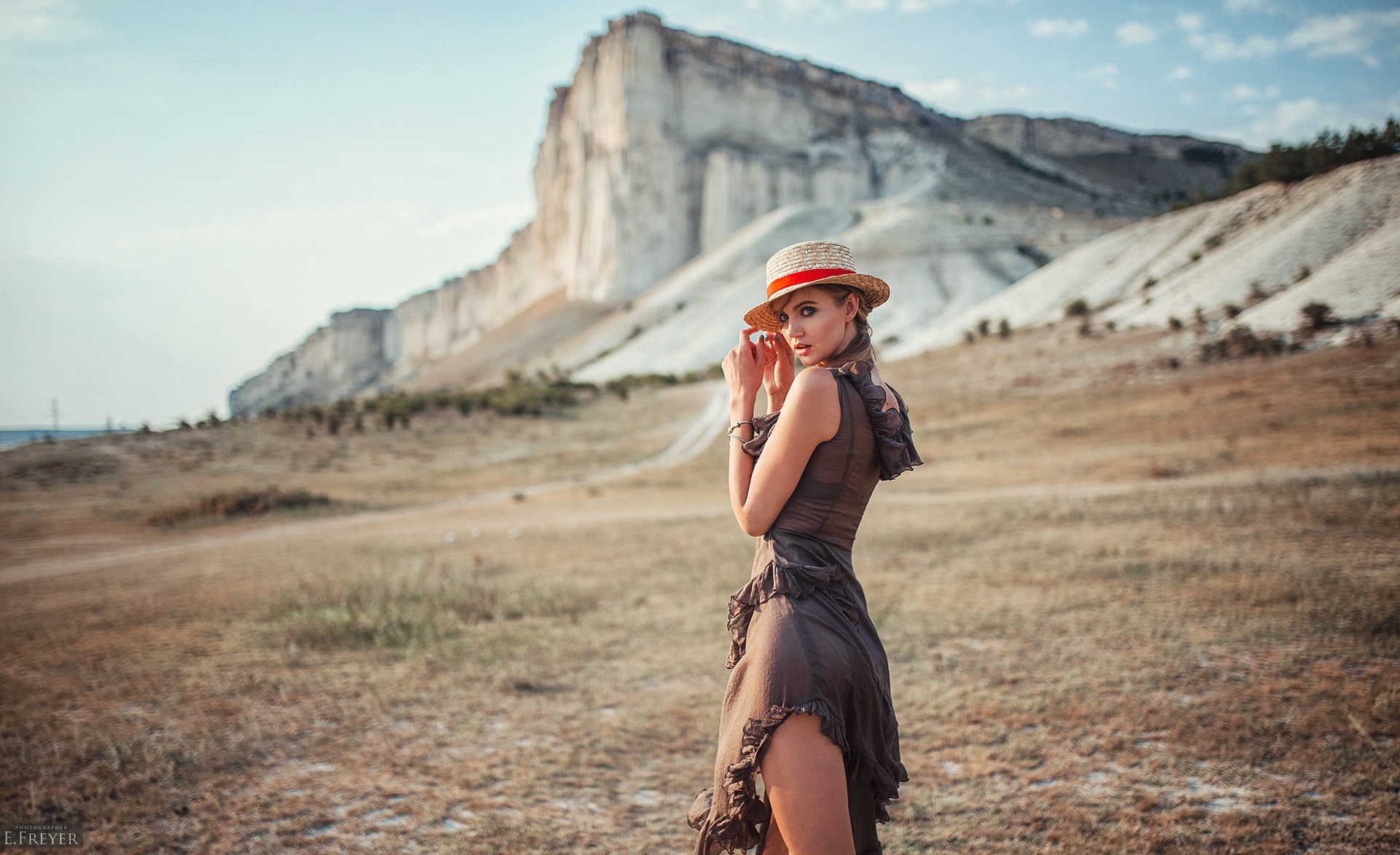 dress, Evgeny Freyer, blonde, women outdoors, 1080P, see-through clothing, women, depth of field, HD Wallpaper