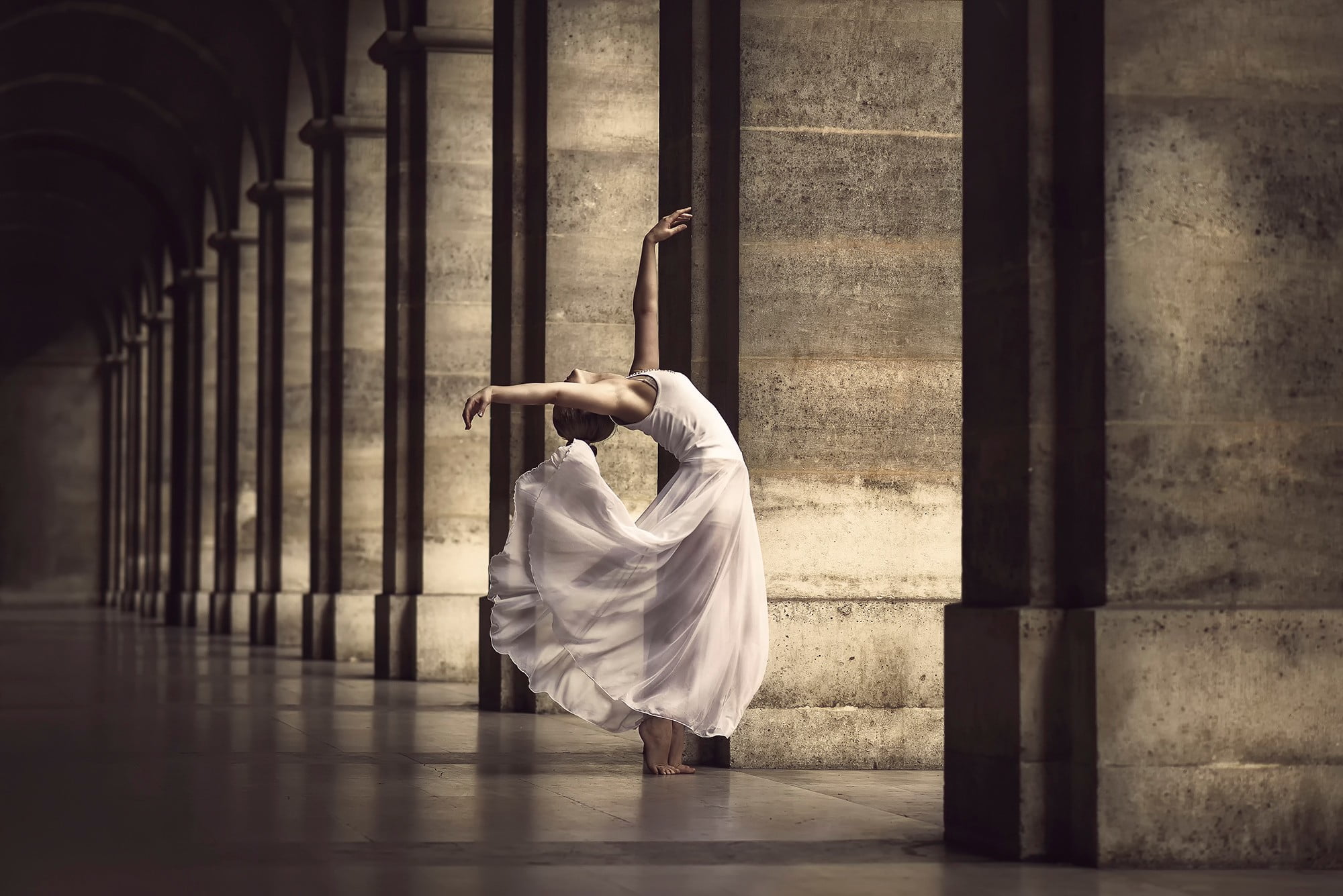 see-through clothing, indoors, built structure, dancer, real people, one person, religion, architecture, women outdoors, architectural column, place of worship, HD Wallpaper