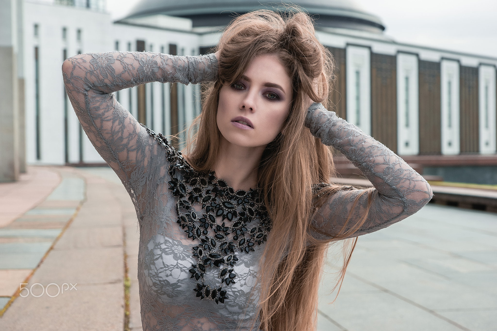 women outdoors, straight hair, see-through clothing, 1080P, portrait, 500px, long hair, women, hands on head, HD Wallpaper