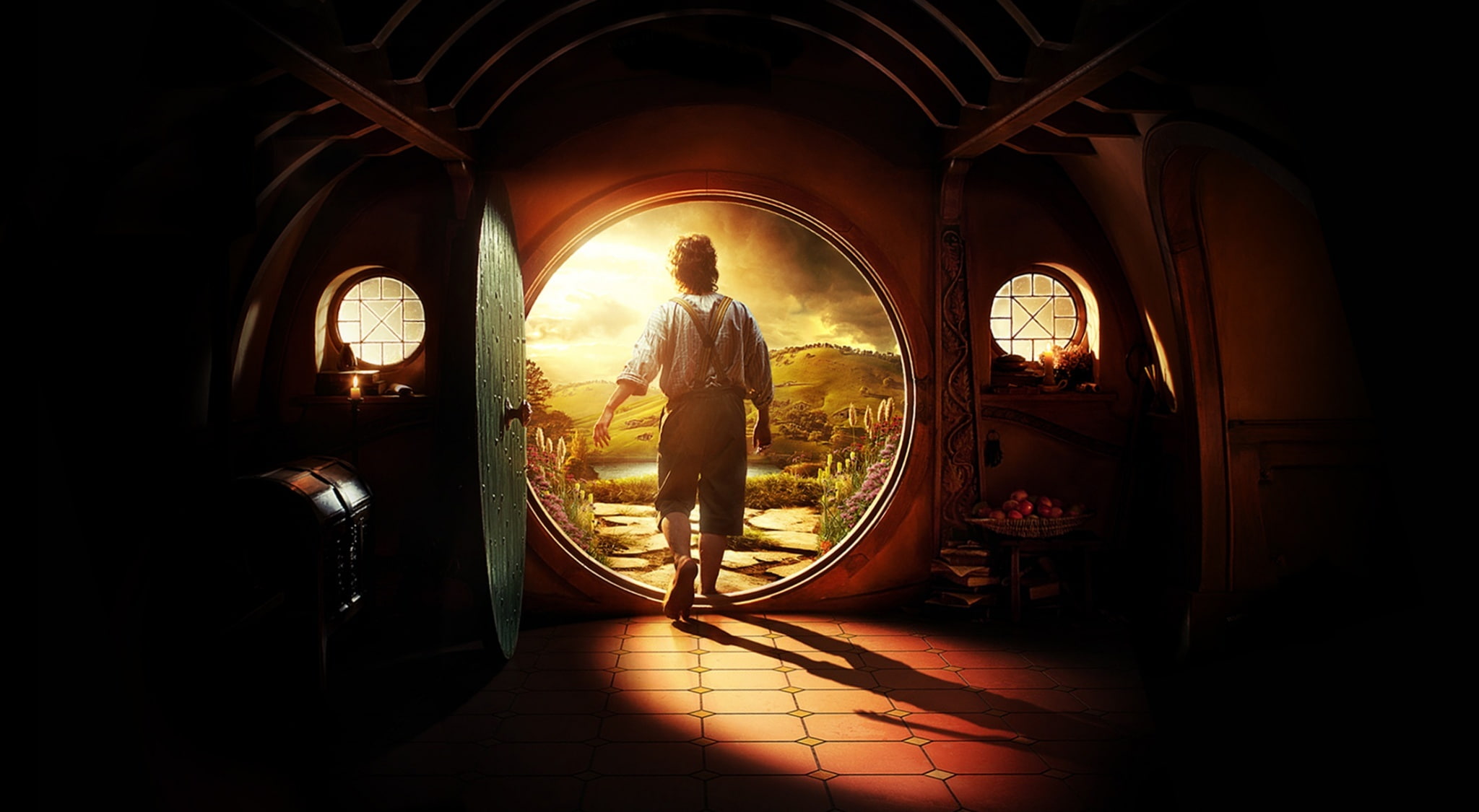 screenshot, adult, standing, Movies, nature, still, The Hobbit, back lit, real people, men, architecture, indoors, 1080P, sunlight, movie, people, arch, HD Wallpaper
