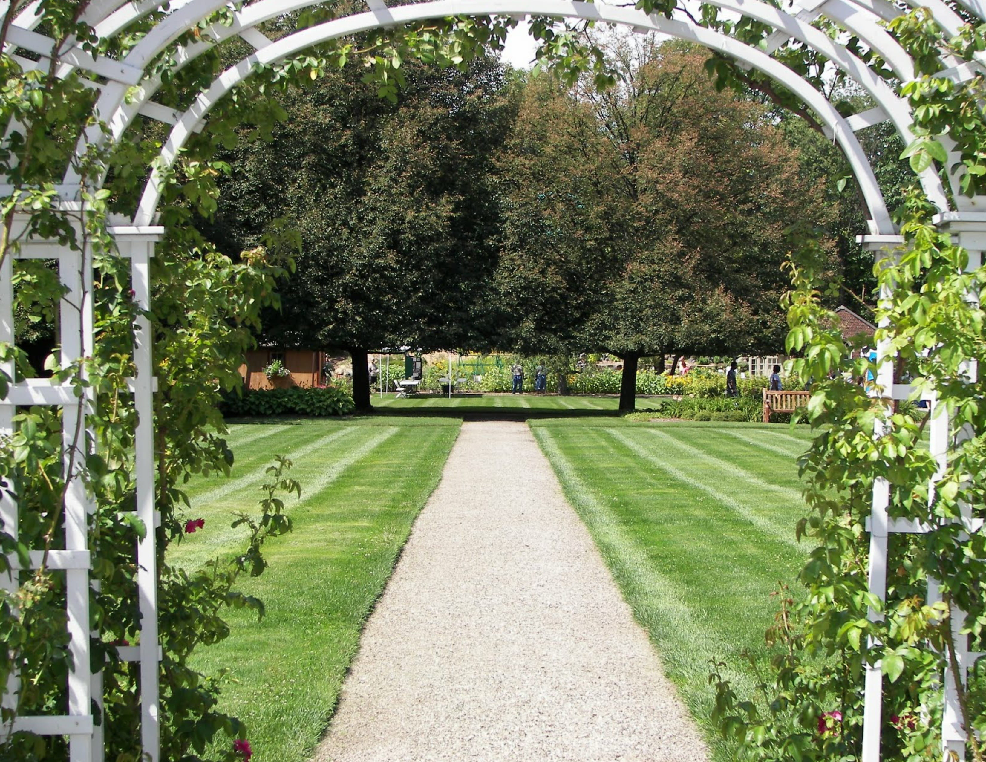 green color, direction, the way forward, park, day, footpath, arch, mott garden, hedge, tree, front or back yard, 2K, beauty in nature, growth, formal garden, HD Wallpaper