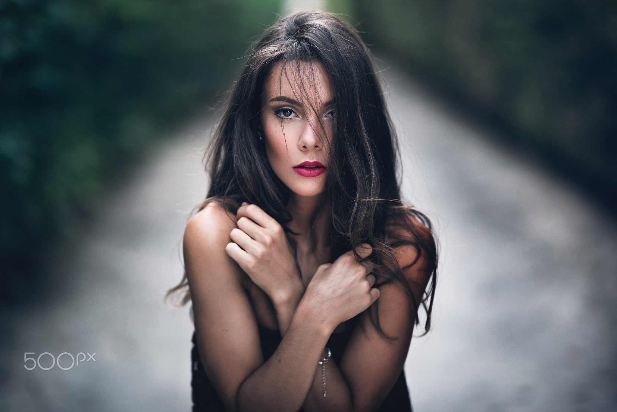 1080P, lips, portrait, women, brunette, Veronica Ghidini, looking at viewer, model, Luca Foscili, depth of field, long hair, straight hair, face, HD Wallpaper