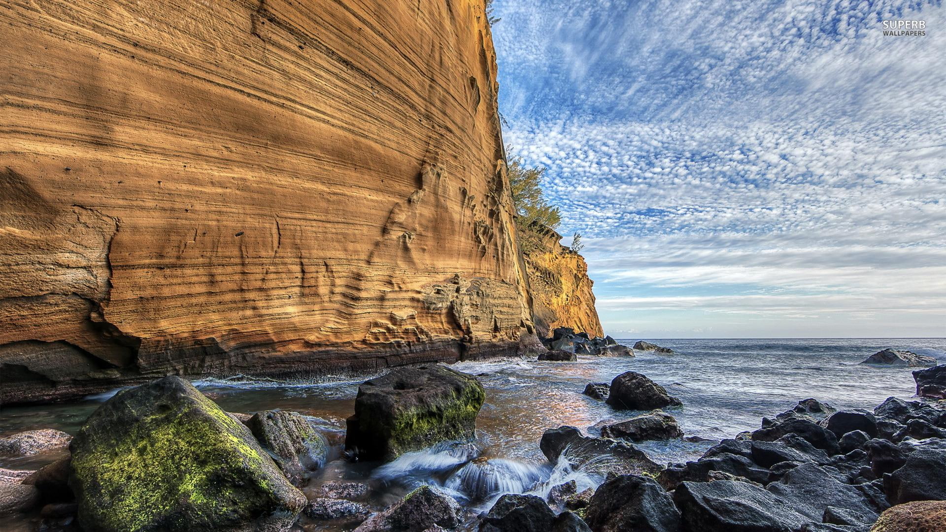 1080P, nature and landscapes, cliff, sheer, seashore, rocks, shore, hdr, HD Wallpaper