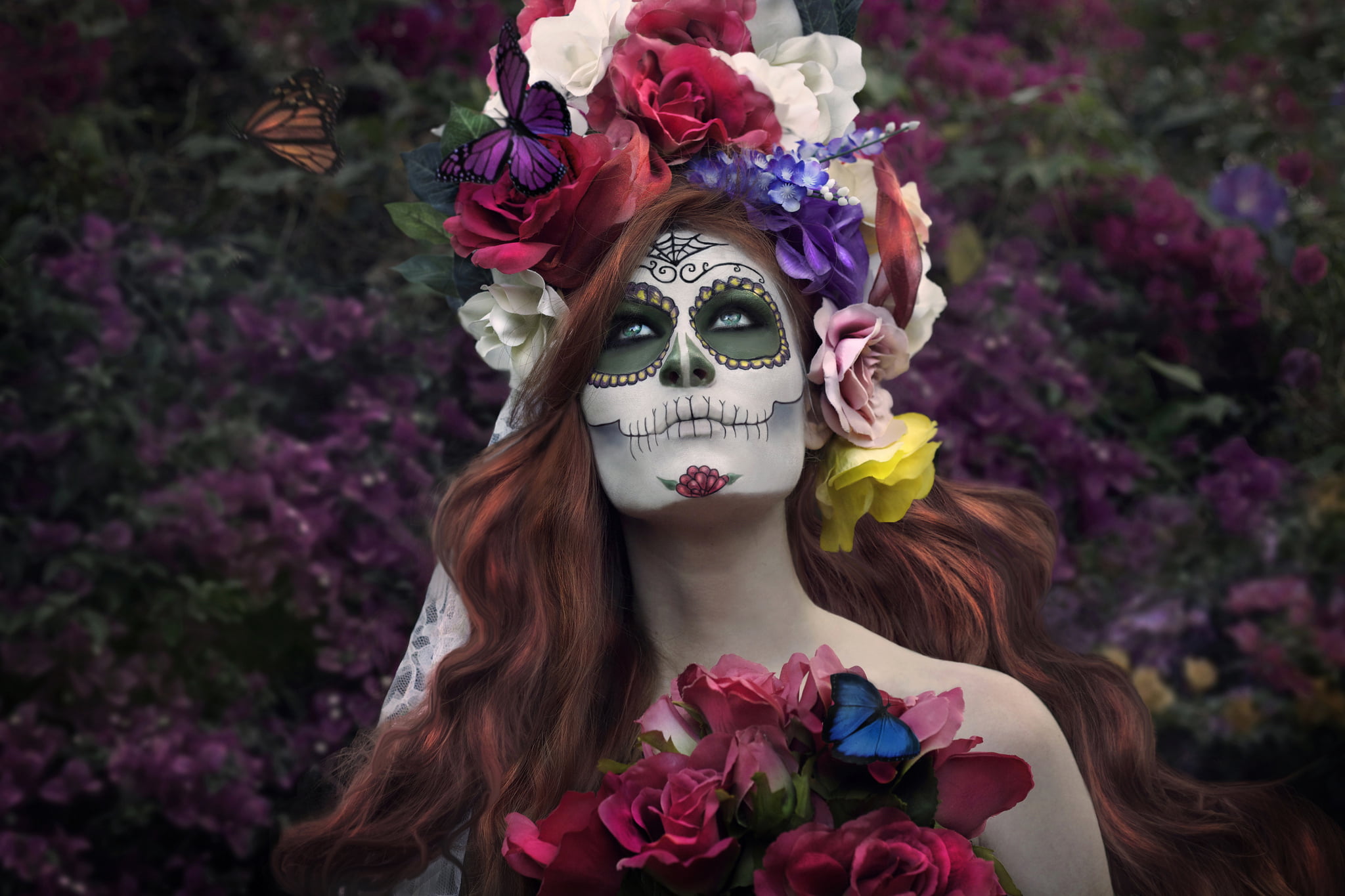 real people, one person, art and craft, mask, lace, celebration, mask - disguise, girl, adult, plant, disguise, veil, flowers, headshot, white, face, paint, HD Wallpaper