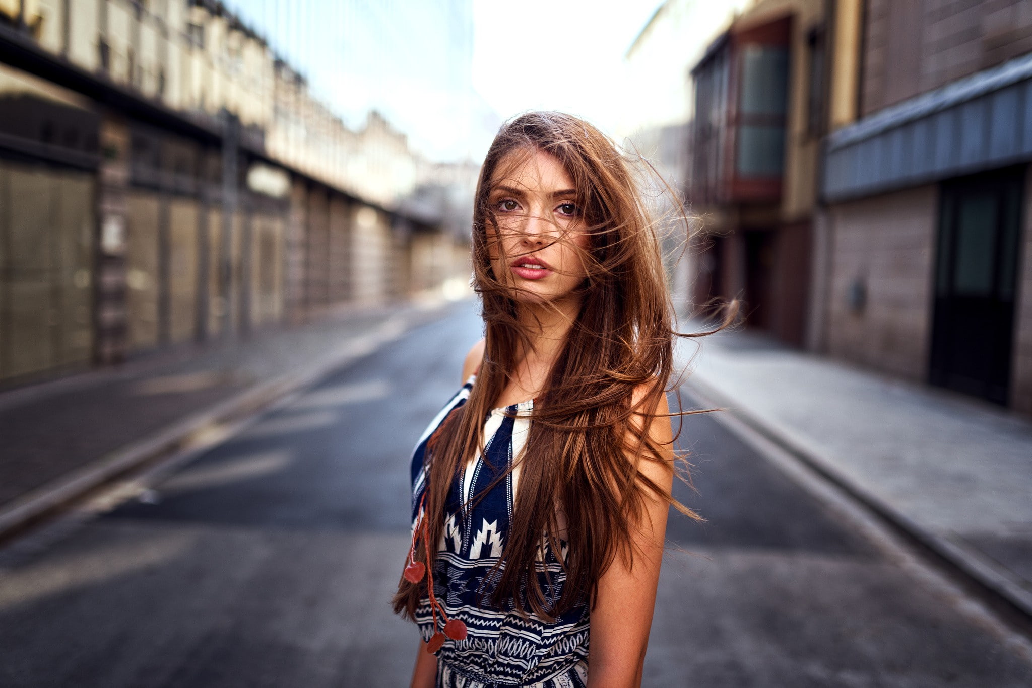 women, architecture, Miro Hofmann, casual clothing, standing, teenager, young adult, hair in face, hairstyle, 1080P, road, street, outdoors, beautiful woman, HD Wallpaper