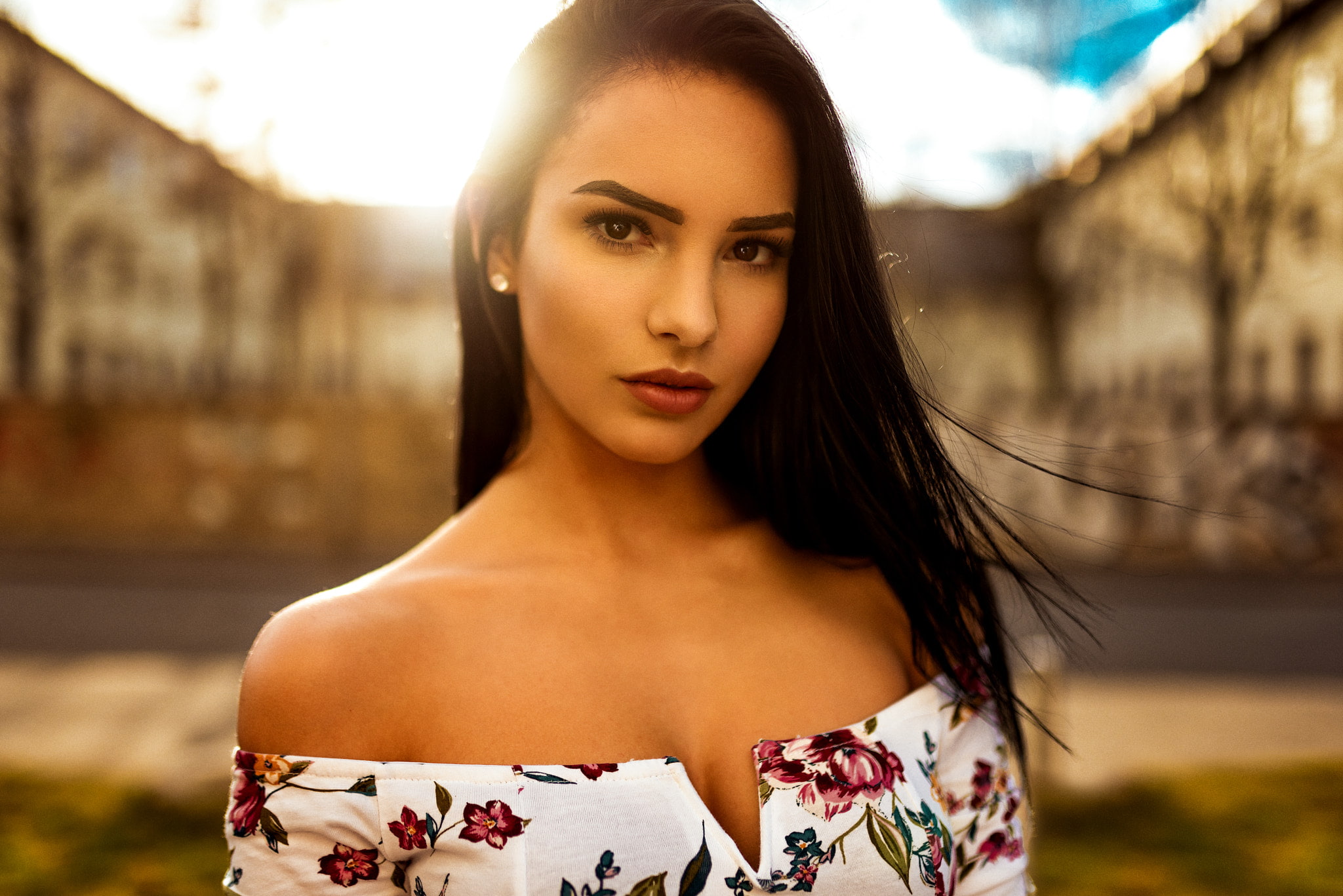 black hair, 1080P, tanned, portrait, depth of field, Miro Hofmann, women, HD Wallpaper