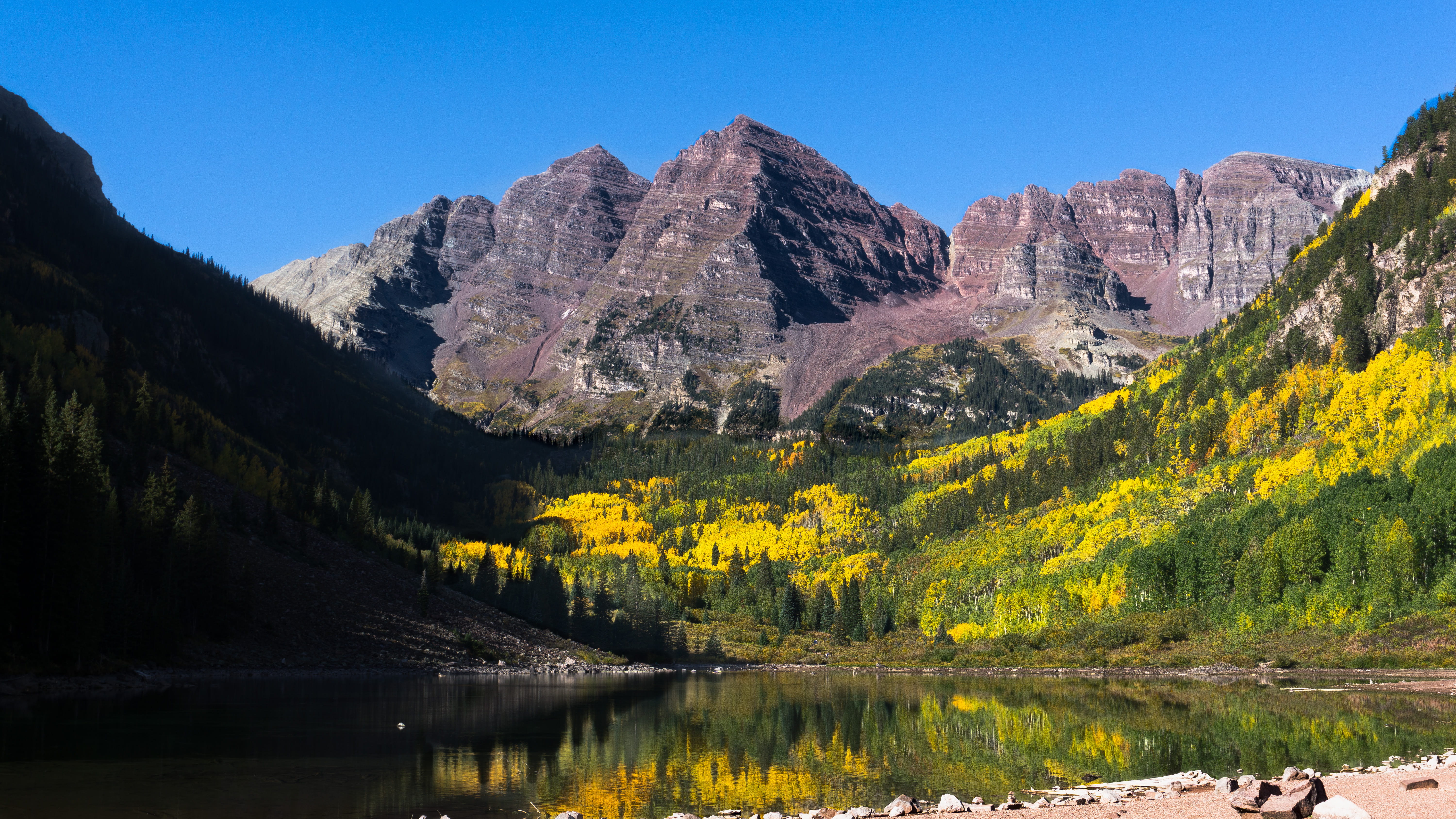 sky, water, yellow, mountain, fall, maroon bells, nature, non-urban scene, beauty in nature, formation, 14er, maroon peak, mountains, scenics - nature, HD Wallpaper