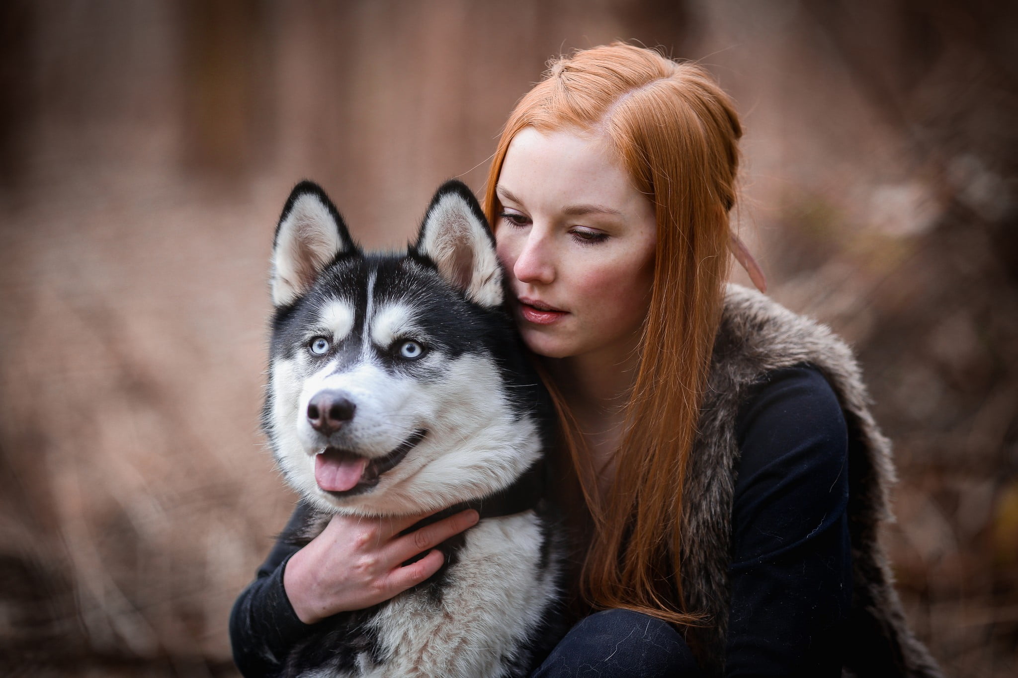 domestic, focus on foreground, portrait, warm clothing, women, pet owner, dog, headshot, leisure activity, 1080P, young adult, day, face, beautiful woman, HD Wallpaper