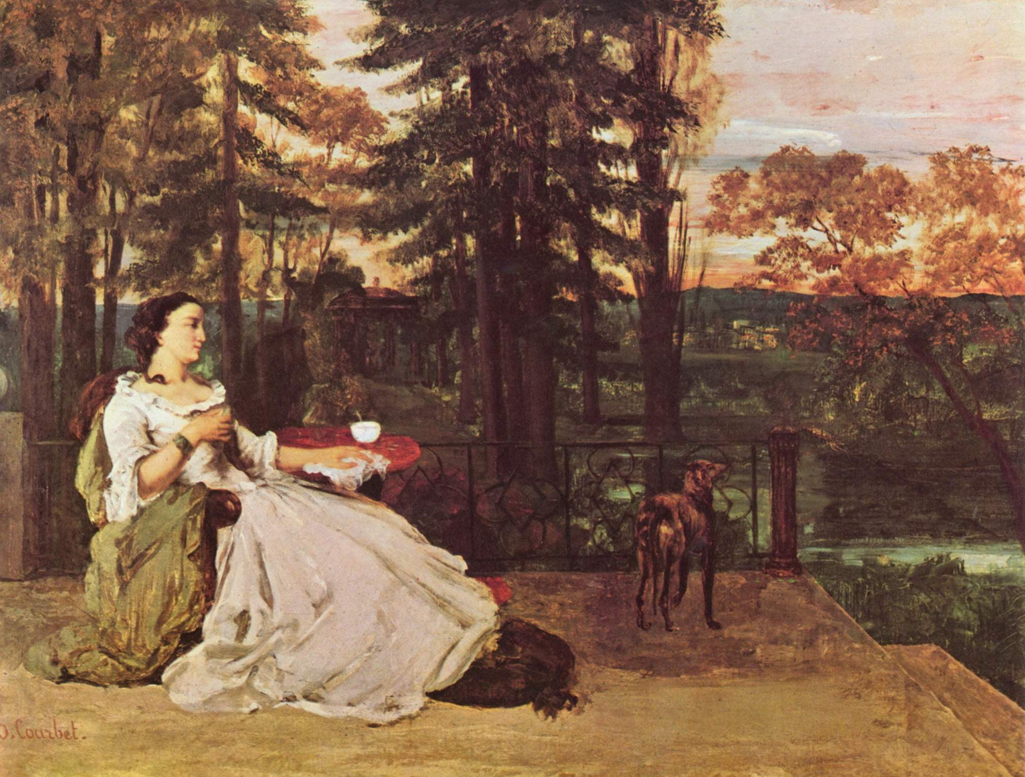 Gustave Courbet, day, classic art, domestic animals, outdoors, domestic, pet owner, nature, 1080P, plant, mammal, dog, women, vertebrate, tree, real people, HD Wallpaper