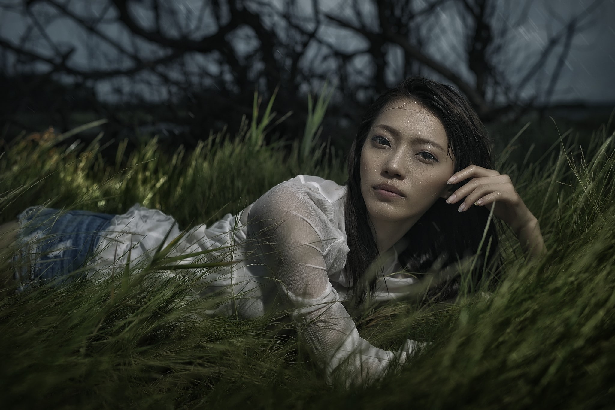 one person, contemplation, relaxation, lifestyles, women, plant, brunette, lying down, land, grass, 1080P, outdoors, young adult, beautiful woman, field, HD Wallpaper