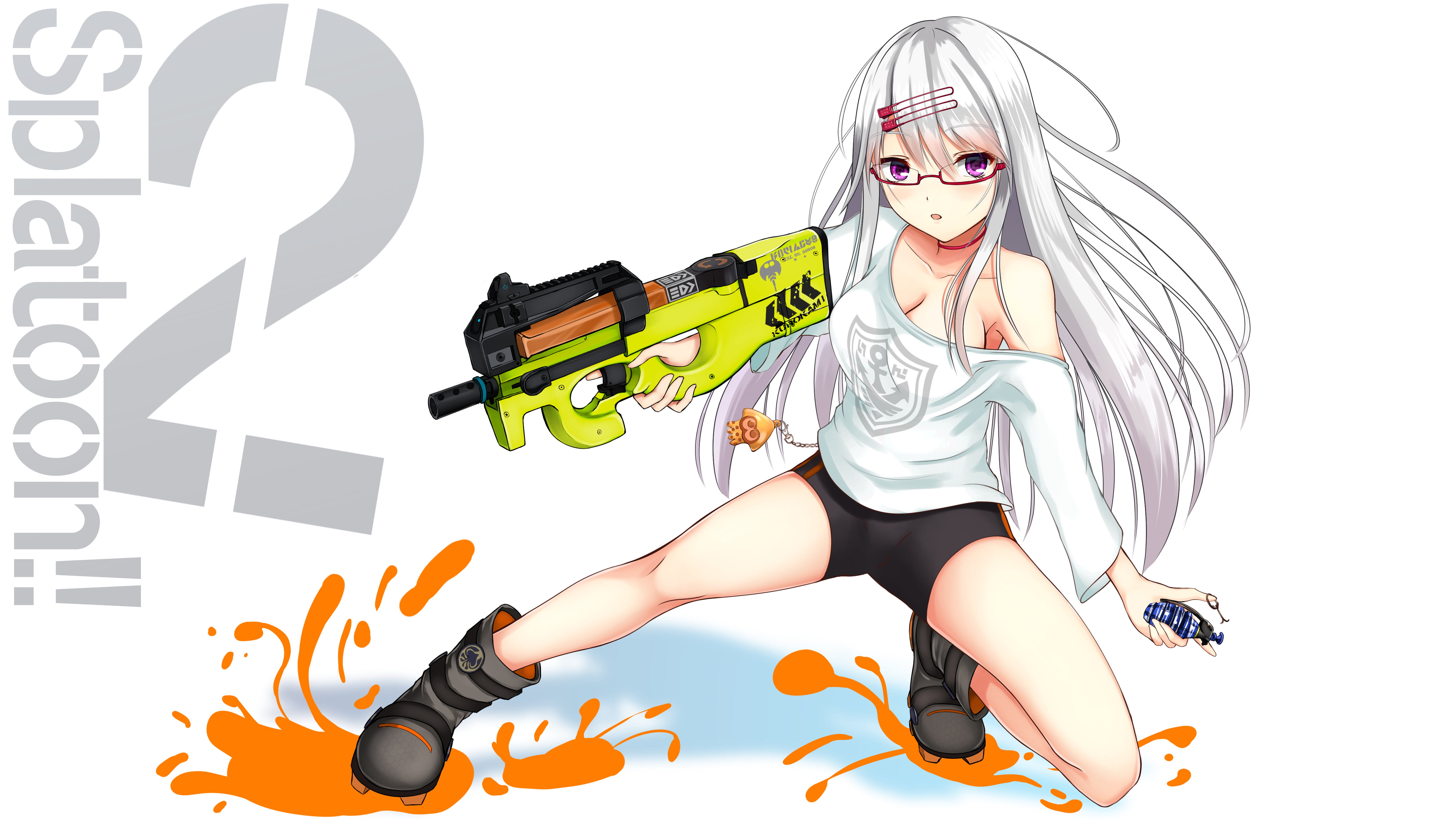 anime, Bike shorts, cleavage, weapon, 5K, spandex, Splatoon 2, HD Wallpaper