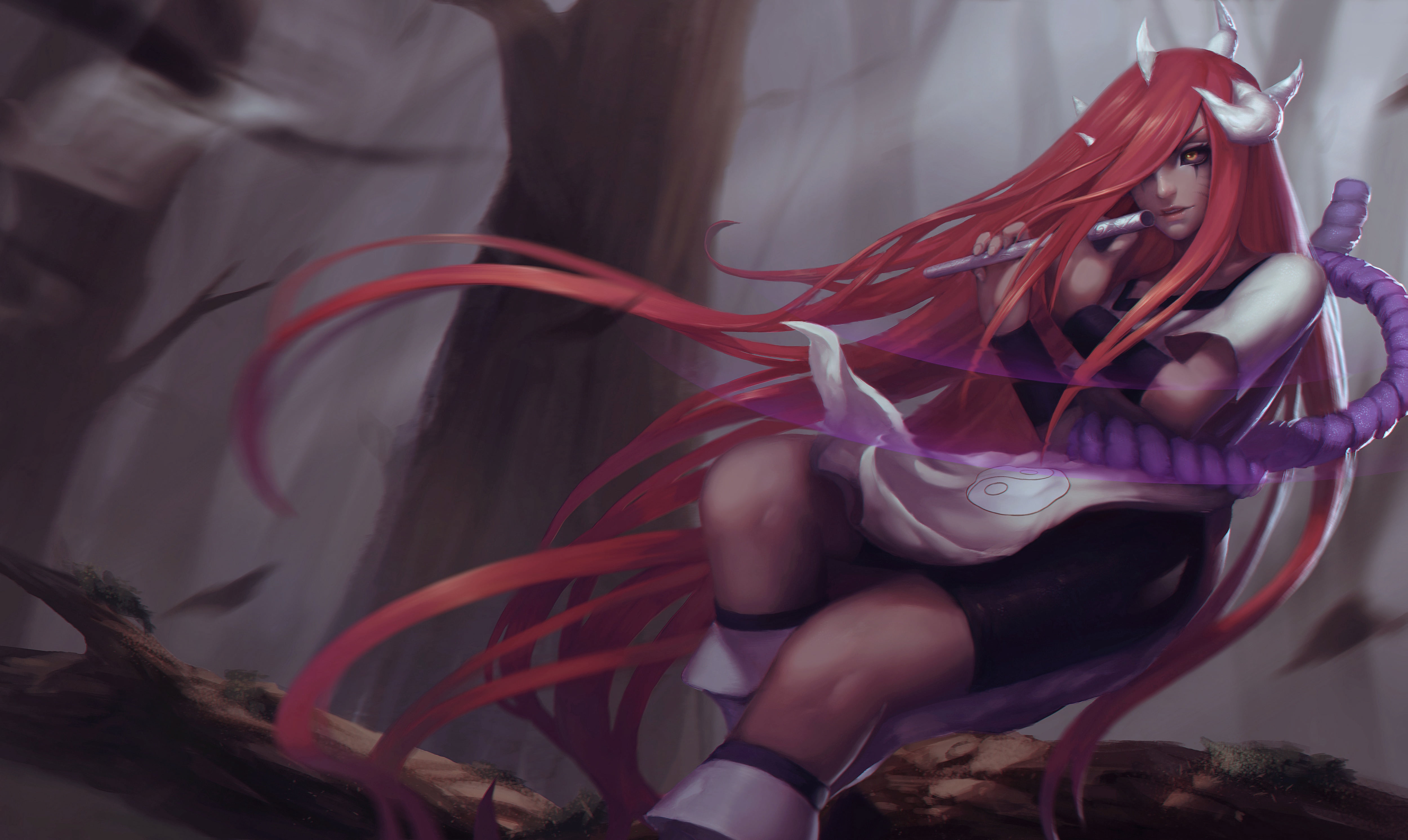 redhead, anime girls, Naruto (anime), Bike shorts, 4K, anime, spandex, Tayuya (Naruto), flute, HD Wallpaper