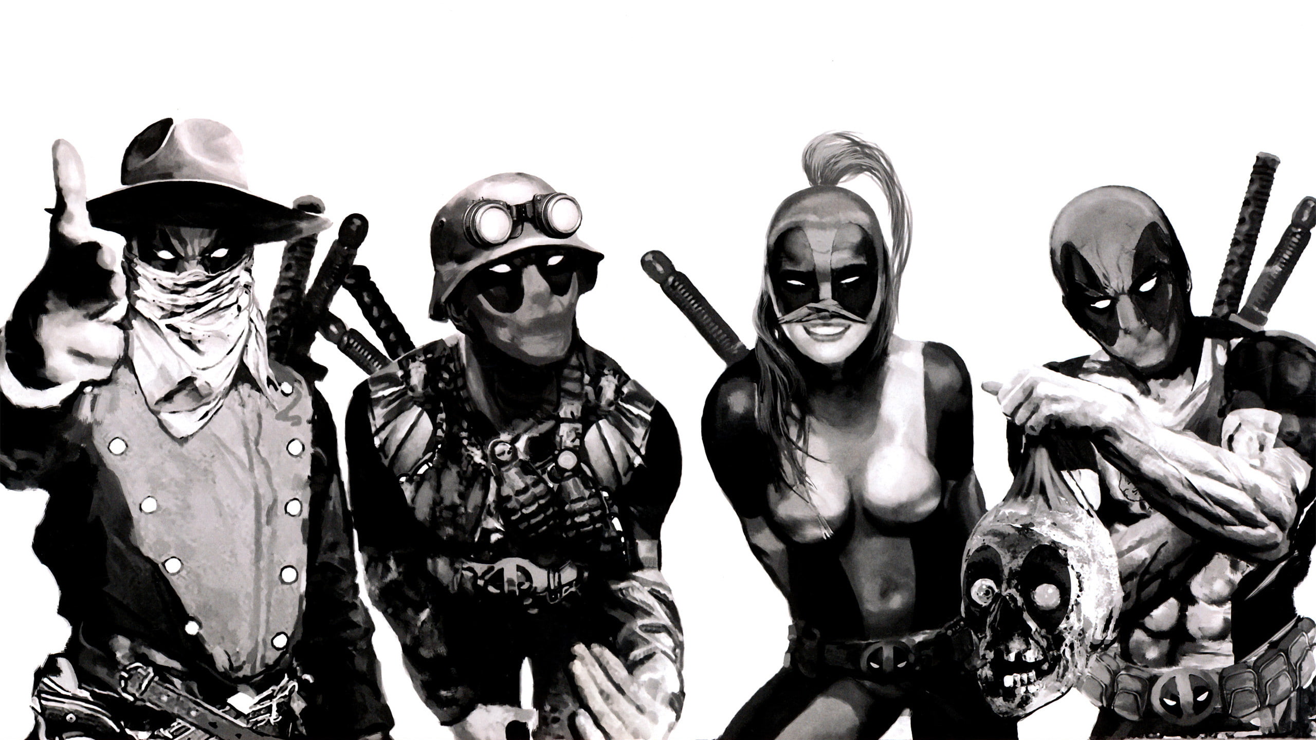 cartoon/comic, marvel, hd, deadpool, 2K, bw, HD Wallpaper
