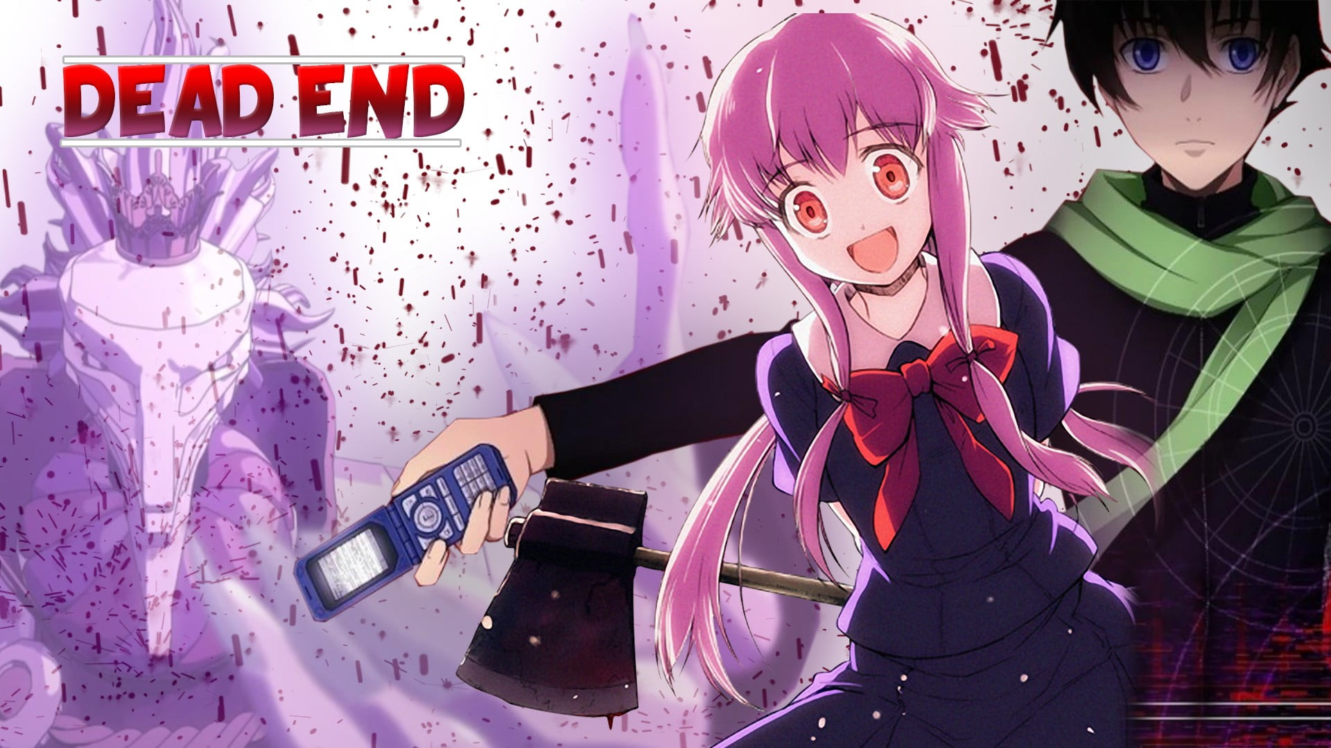 clothing, communication, indoors, purple, 1080P, end, leisure activity, lifestyles, store, dead, females, anime, Mirai Nikki, child, one person, representation, HD Wallpaper