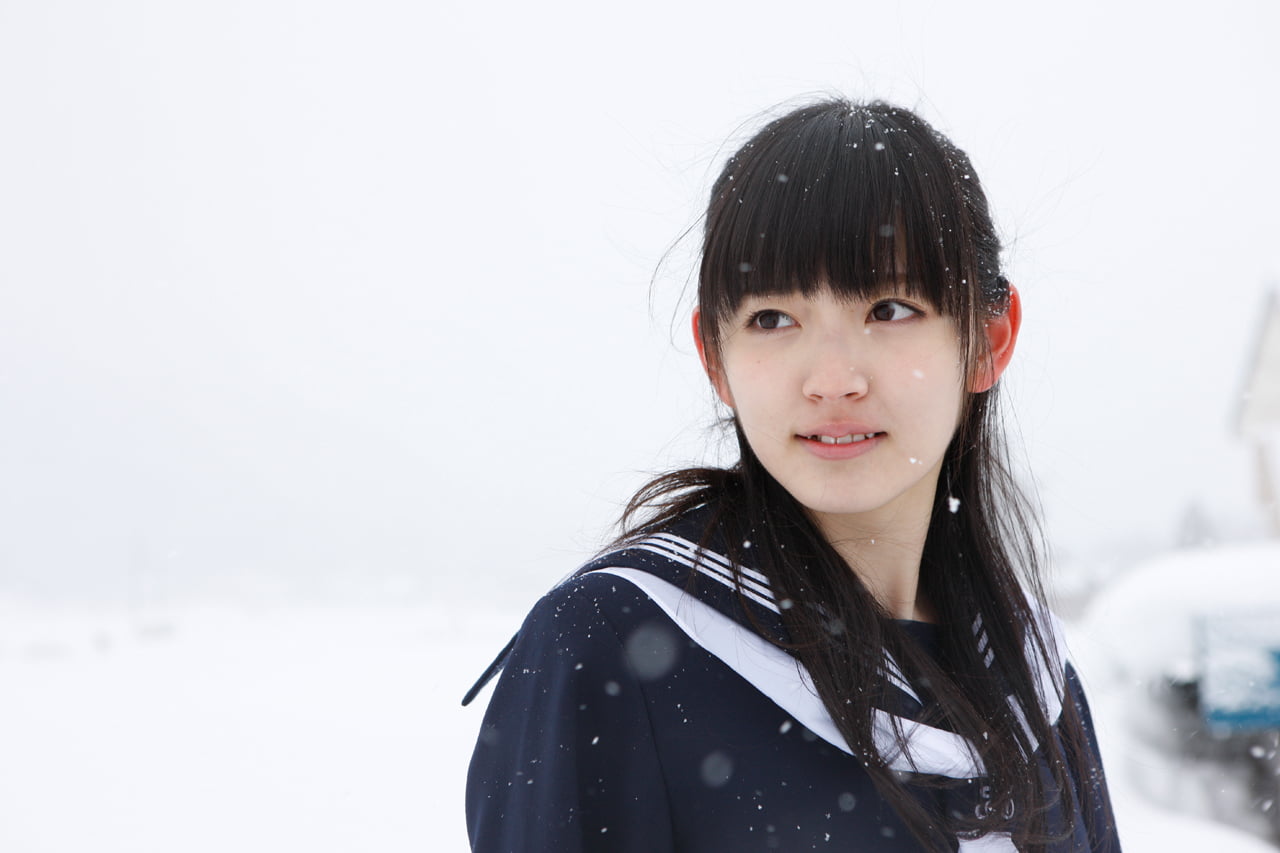 Airi Suzuki, school uniform, snow, outdoors, 720P, HD Wallpaper