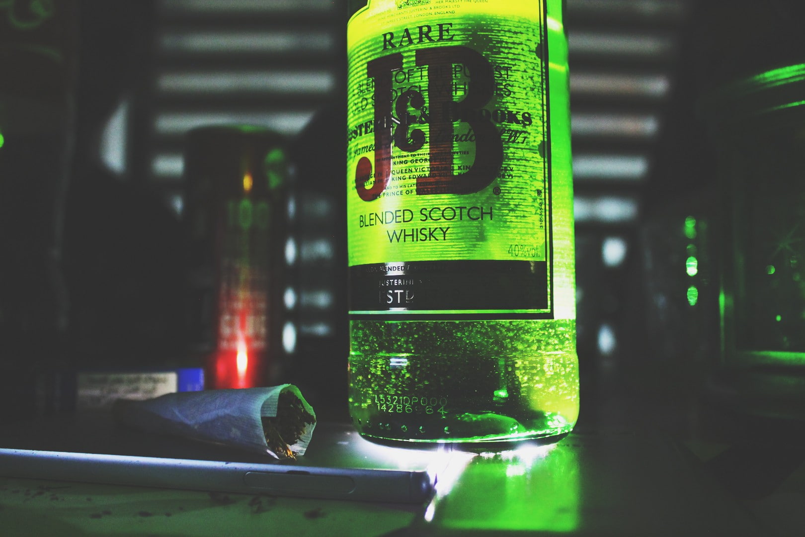 indoors, script, Justerini and Brooks, close-up, green color, no people, transparent, number, bottle, still life, non-western script, focus on foreground, HD Wallpaper