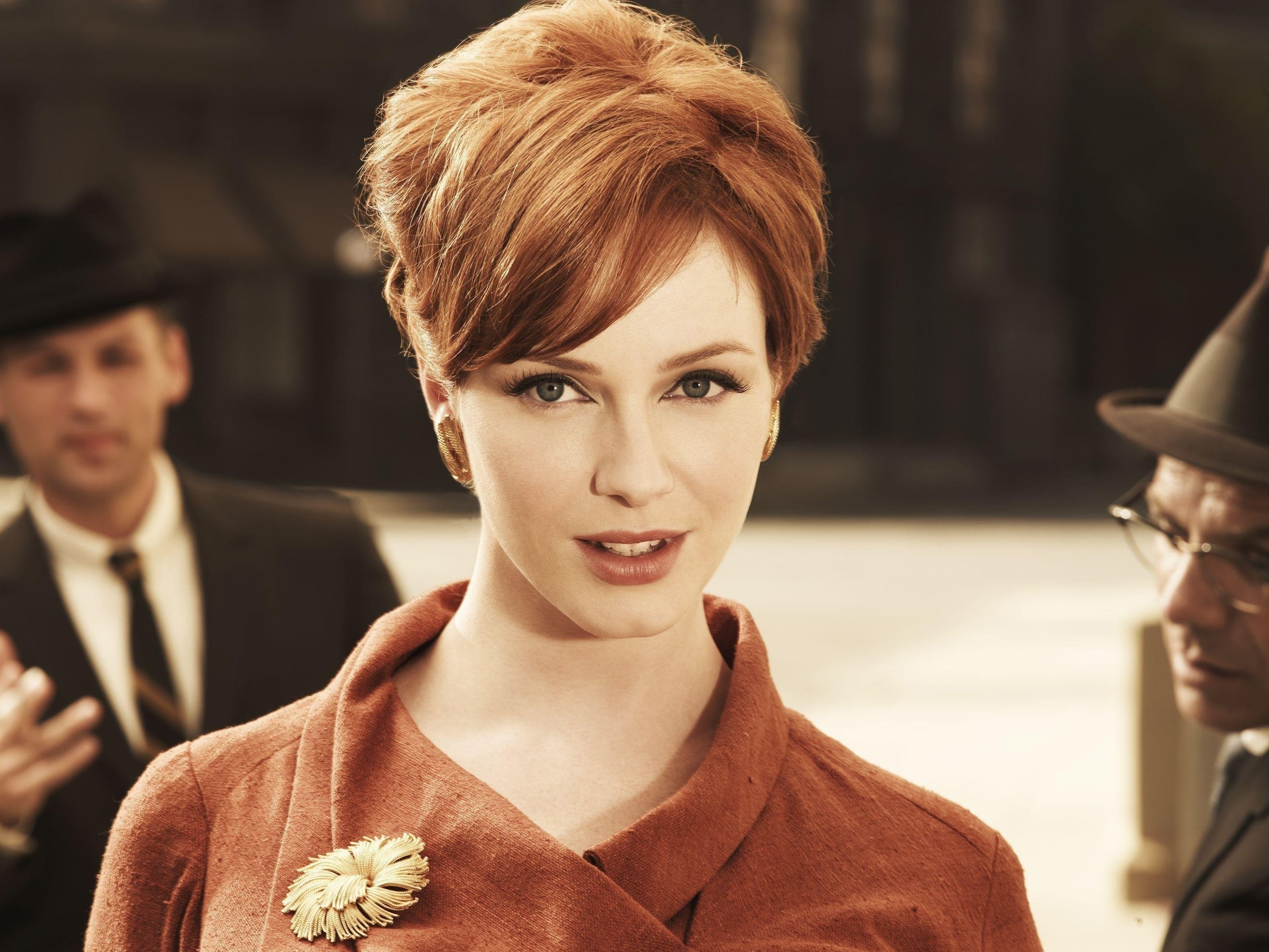 brown, s, 2K, women, Hendricks, dress, Christina, HD Wallpaper