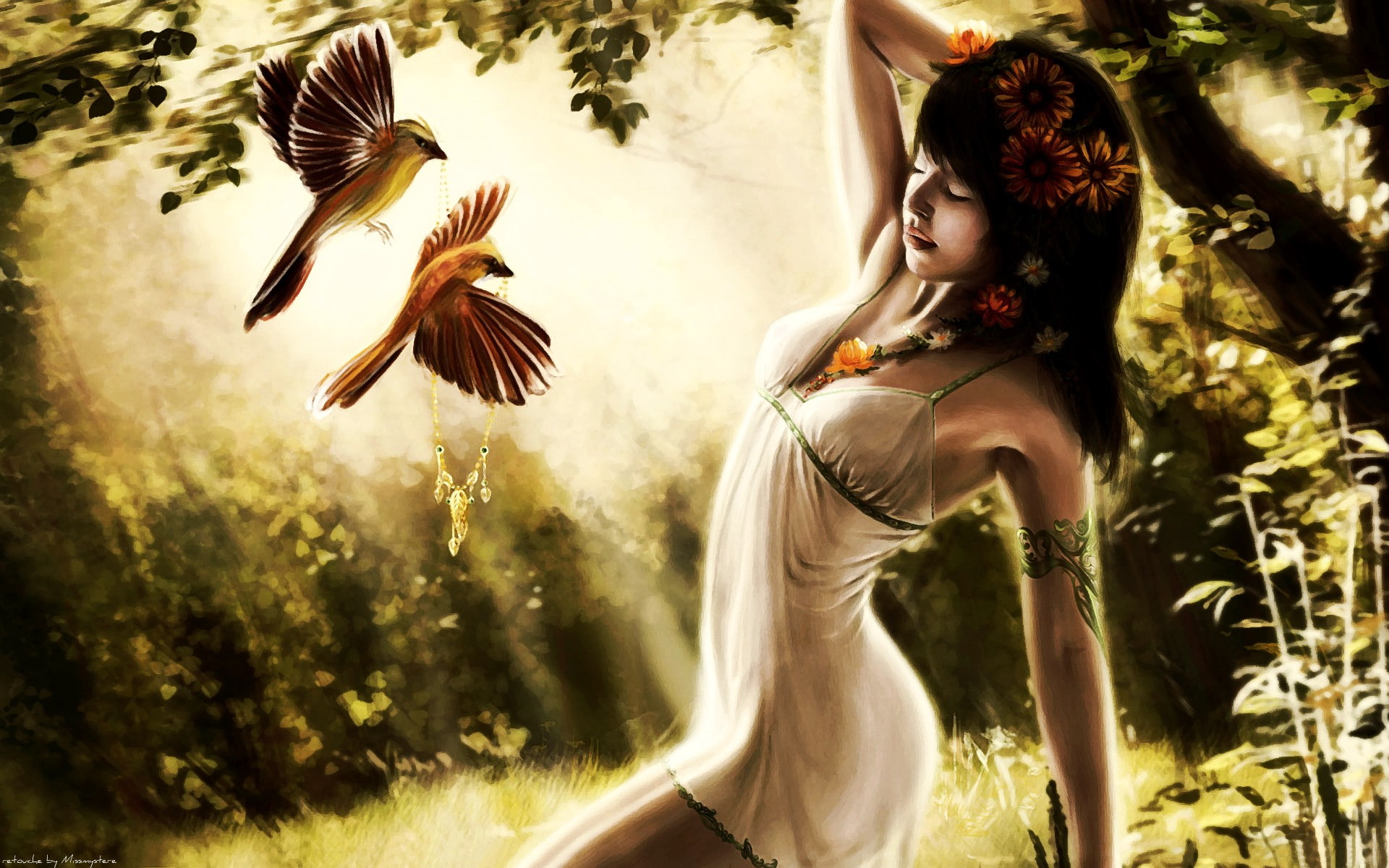 1080P, women, fantasy, s, necklace, hd, nighties, white, HD Wallpaper