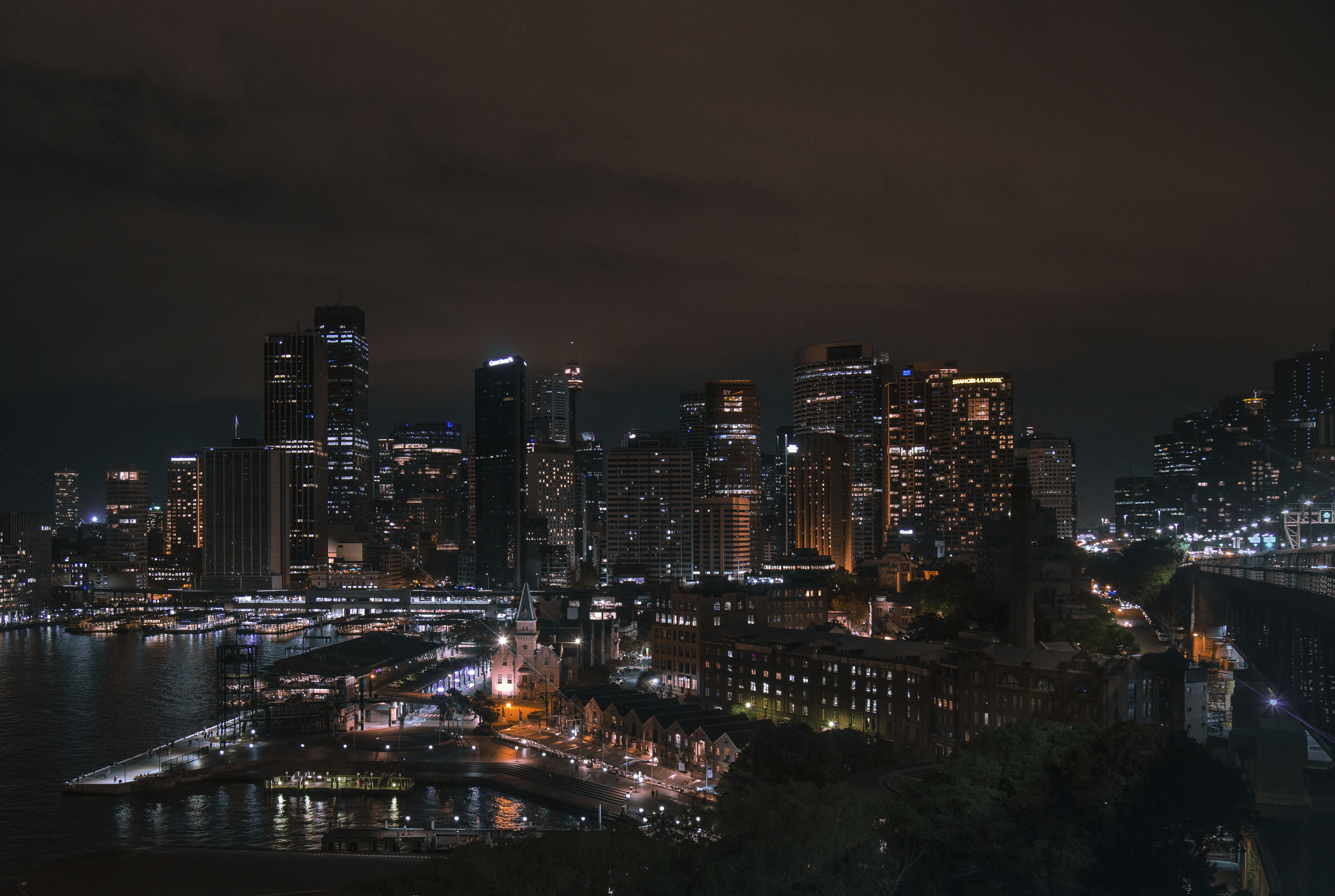 urban Scene, photograph, asia, sky, tall - high, famous Place, office building exterior, skyscraper, 4K, dark, urban, downtown District, tower, nature, HD Wallpaper