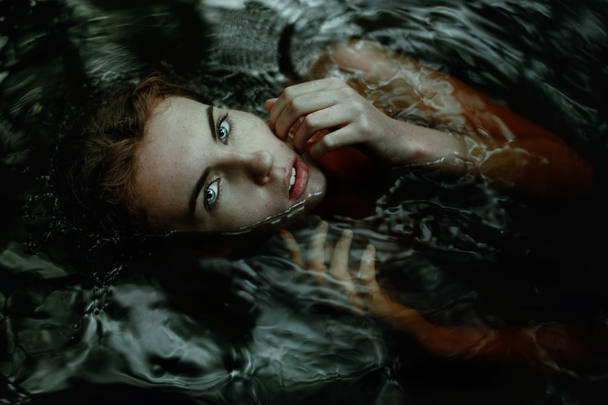 1080P, leisure activity, women, lipstick, looking at camera, wet hair, beautiful woman, one person, females, headshot, wet, high angle view, redhead, young adult, HD Wallpaper