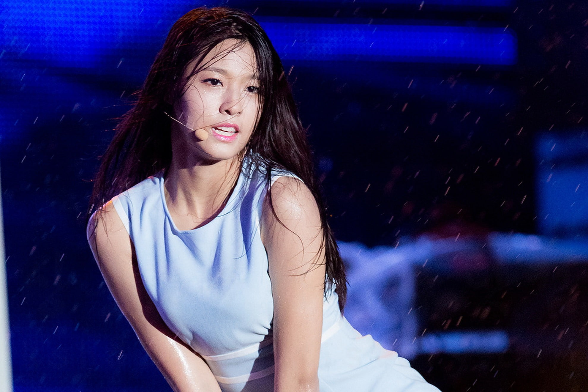 standing, portrait, Seolhyun, hairstyle, front view, lifestyles, 1080P, Korean, young women, leisure activity, beautiful woman, blue, women, wet hair, HD Wallpaper