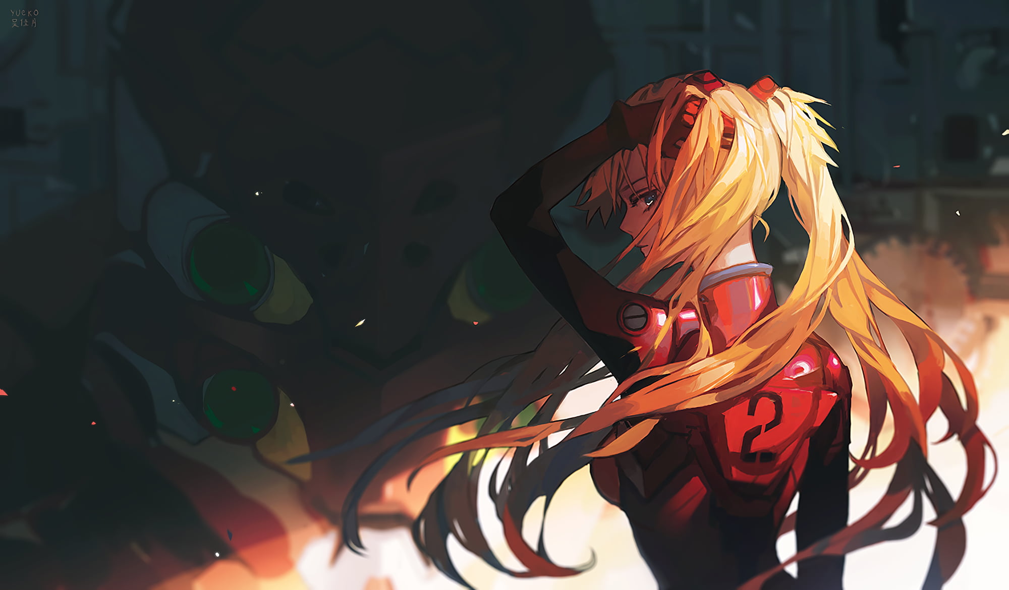 Neon Genesis Evangelion, anime, twintails, blonde, long hair, 1080P, Asuka Langley Soryu, anime girls, EVA Unit 02, Robots, HD Wallpaper
