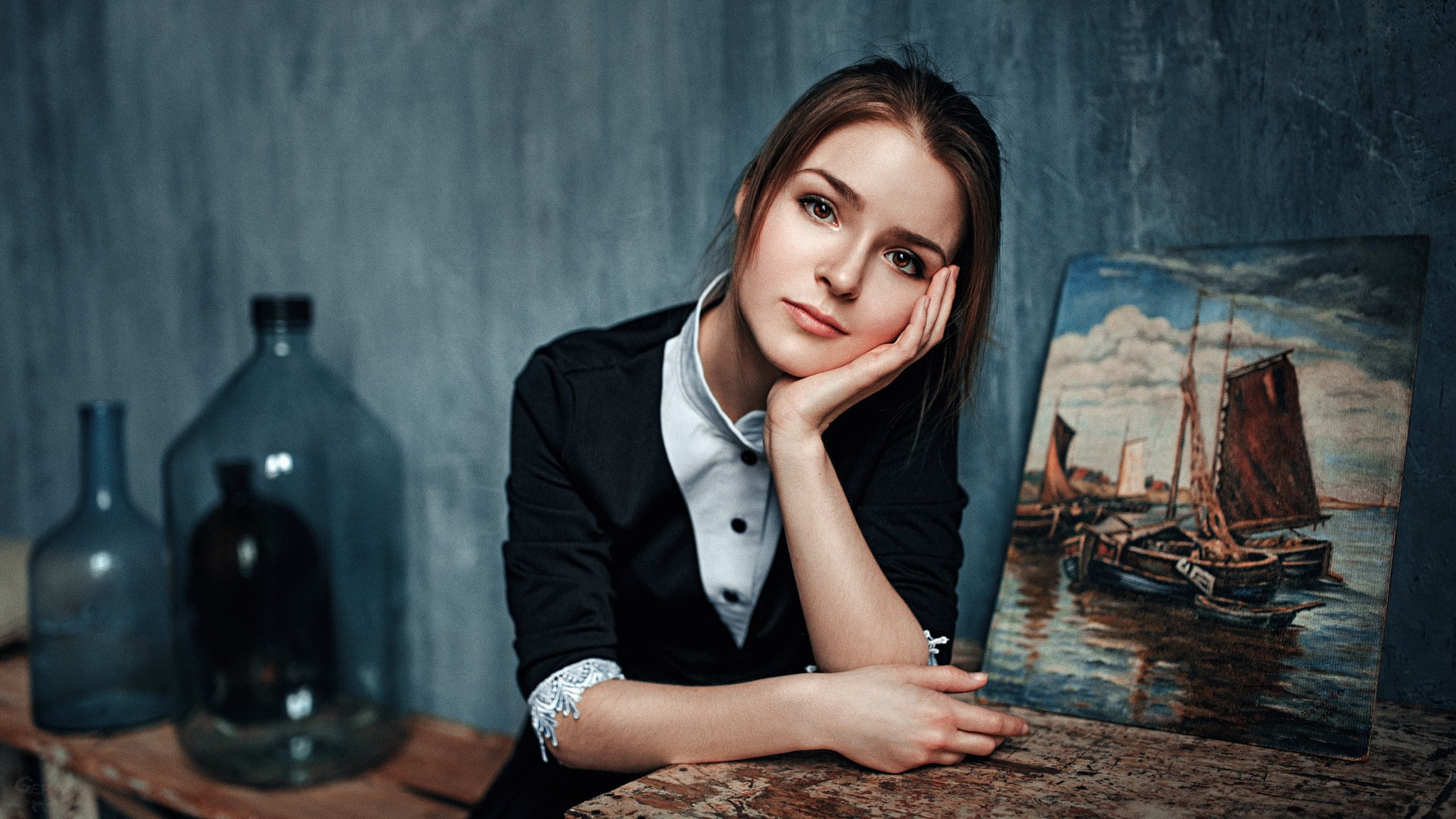women, model, Julia Tavrina, looking at viewer, painting, 1080P, HD Wallpaper