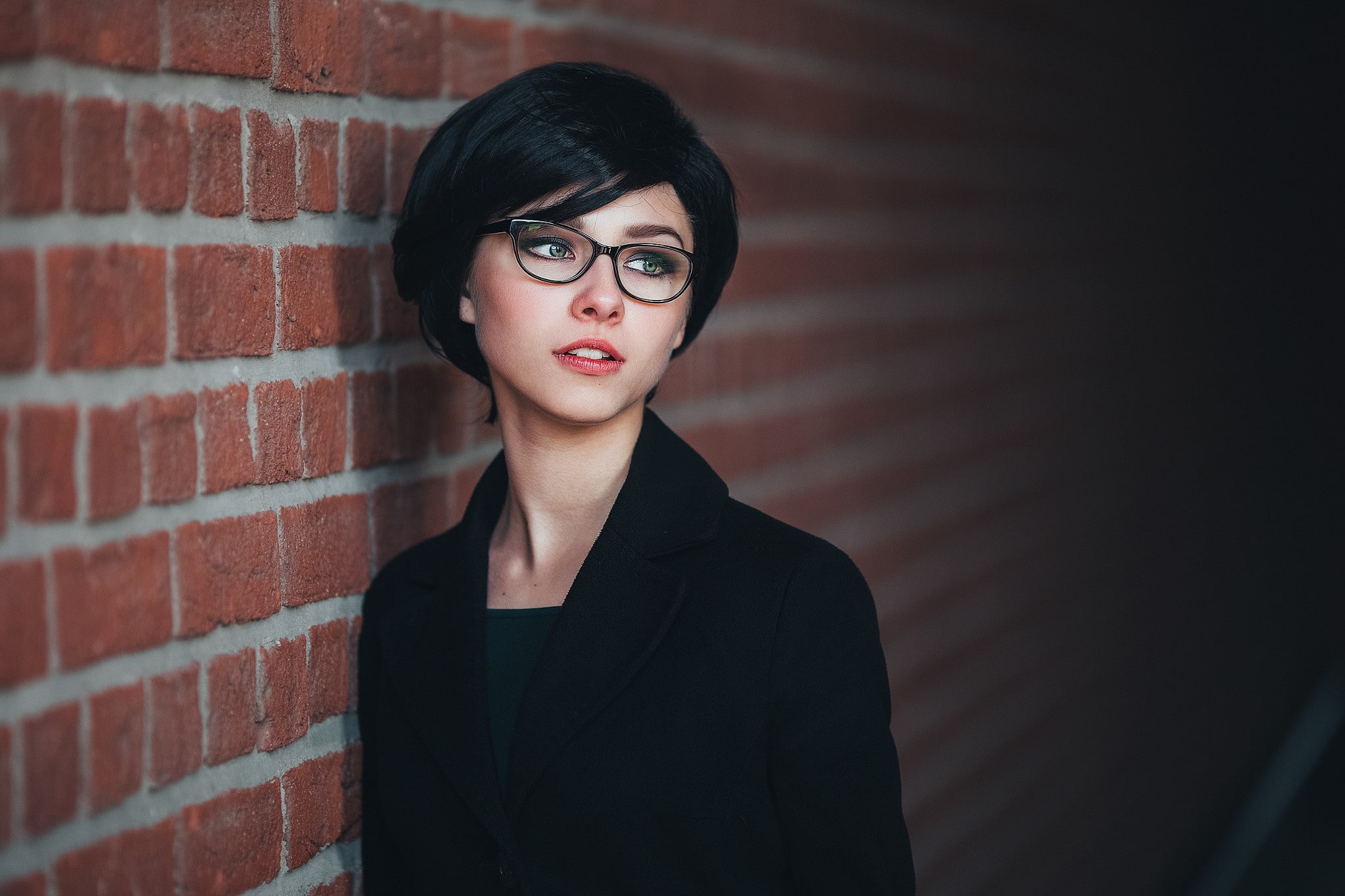 short hair, women with glasses, Ivan Proskurin, eyes, 1080P, Alice Tarasenko, model, brunette, women, HD Wallpaper