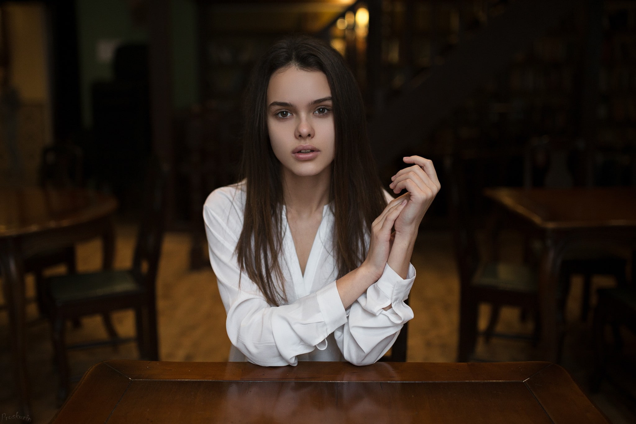 Ivan Proskurin, women, brown eyes, brunette, face, portrait, shirt, 1080P, HD Wallpaper