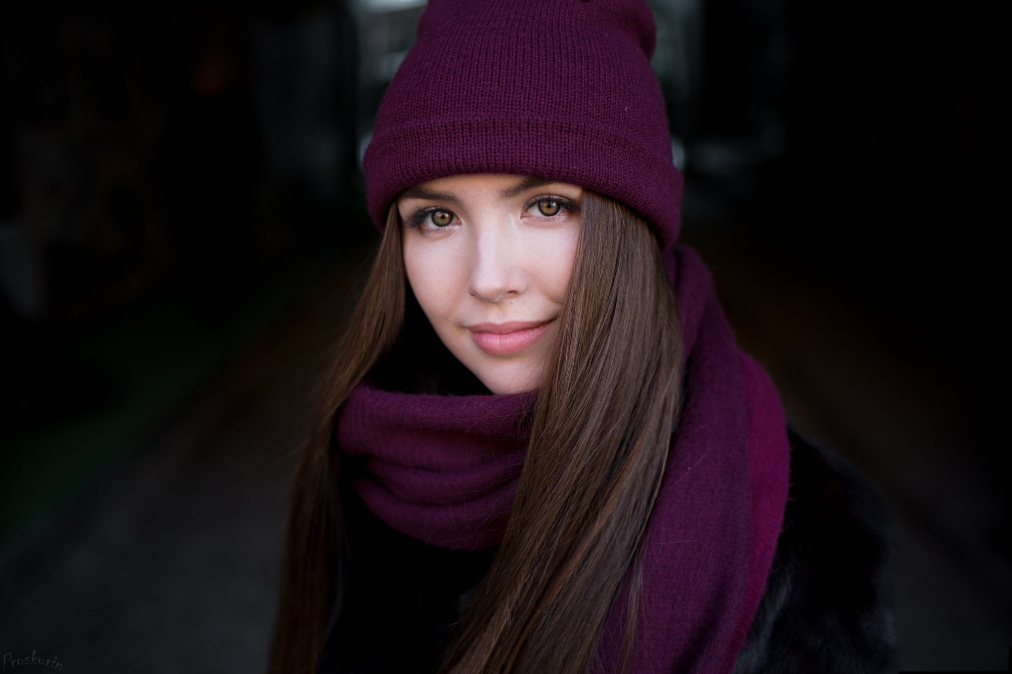 1080P, women, face, smiling, scarf, long hair, Ivan Proskurin, looking at viewer, portrait, Yana, HD Wallpaper