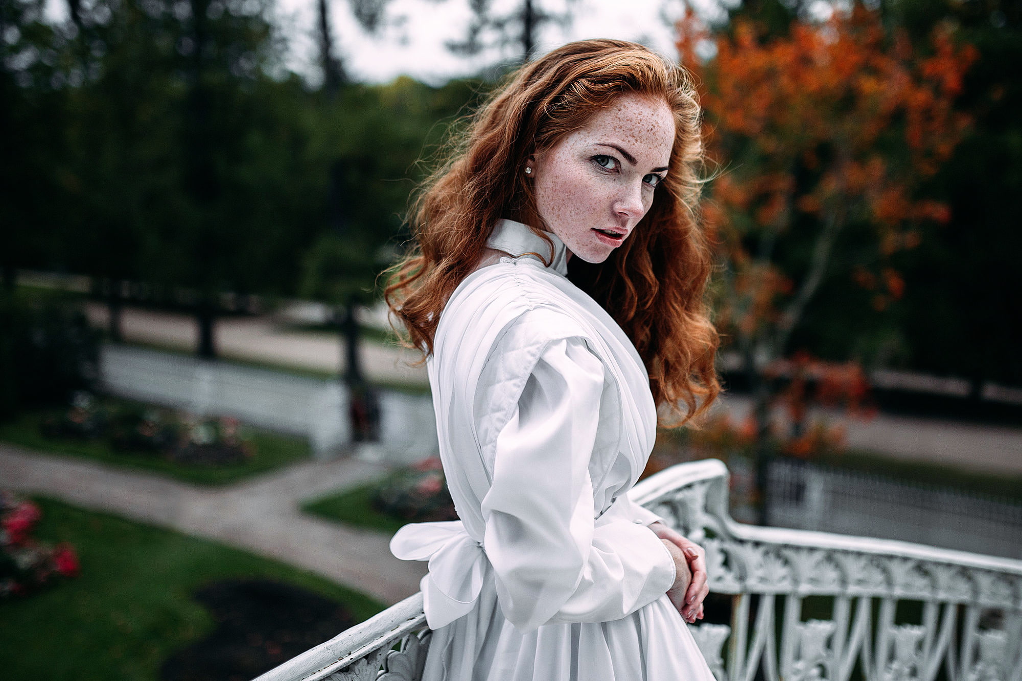 Ivan Proskurin, Oksana, dress, Oksana Butovo, vintage, 1080P, autumn, the beauty, redhead, freckles, HD Wallpaper