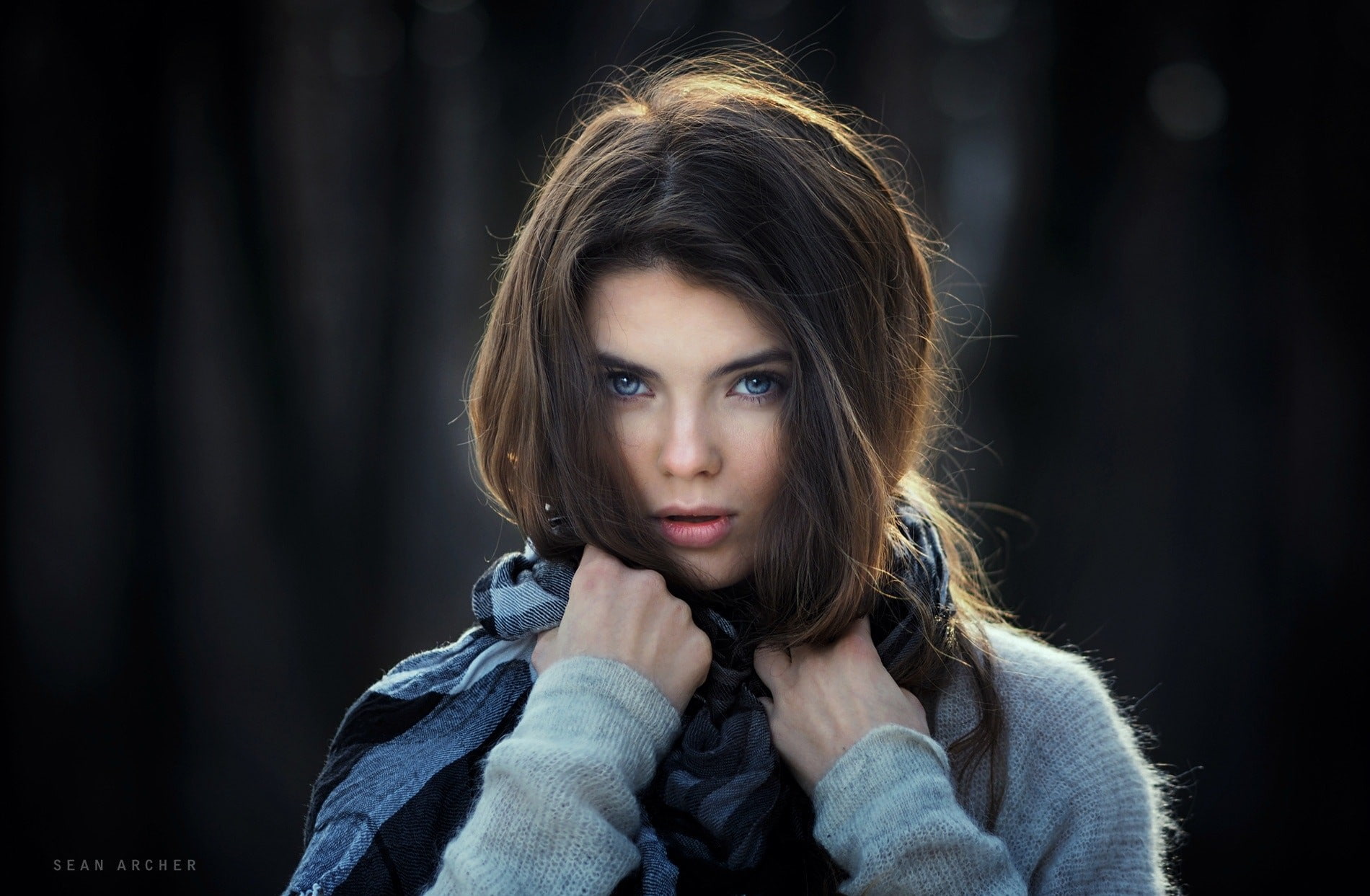 hood - clothing, Sean Archer, beautiful people, one person, clothing, hairstyle, hair, warm clothing, young adult, portrait, close-up, long hair, black background, HD Wallpaper