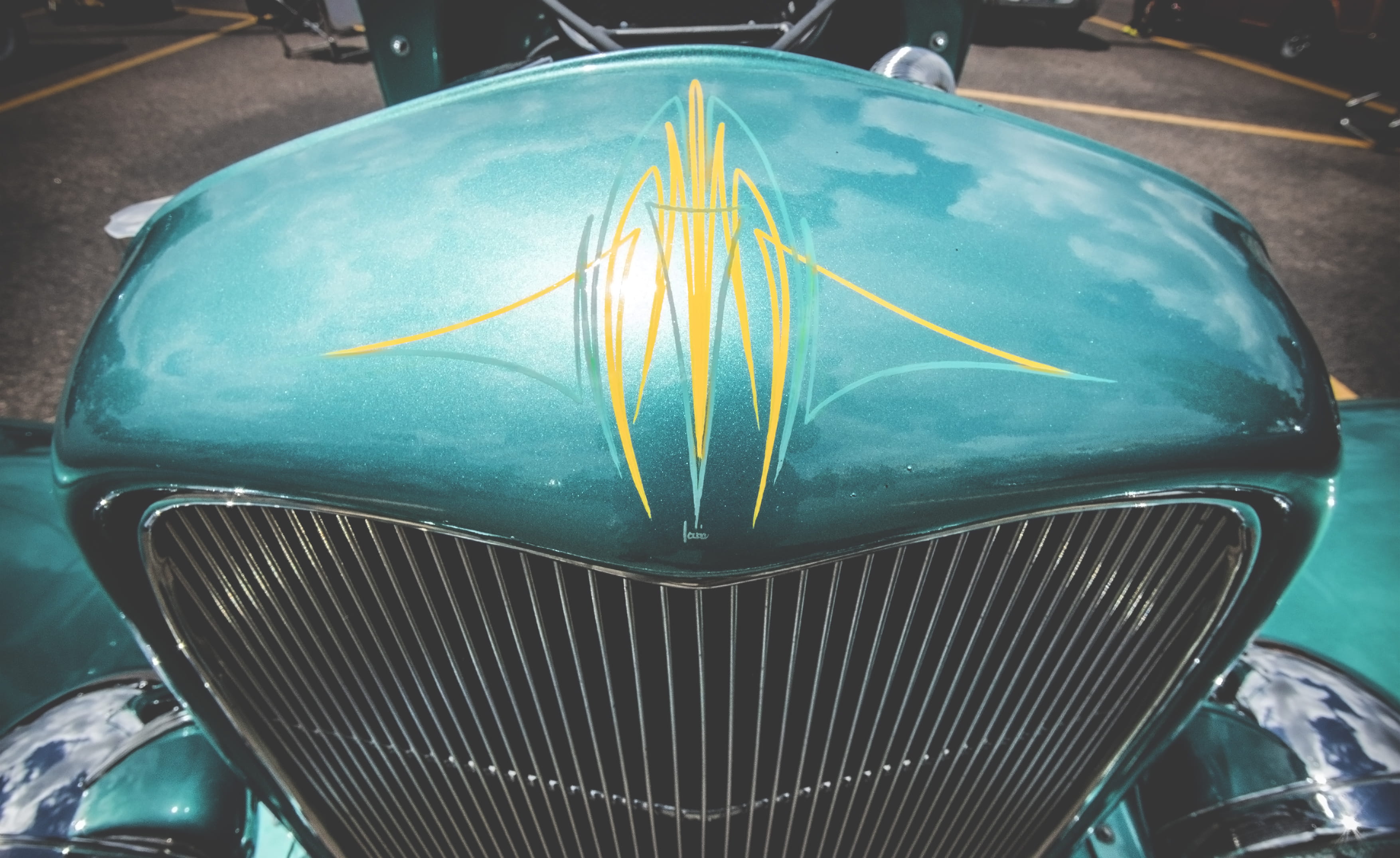 car, blue, automobile, metal, vintage, stationary, no people, 2K, design, auto, classic, yellow, pattern, headlight, motor vehicle, hot rod, transportation, HD Wallpaper