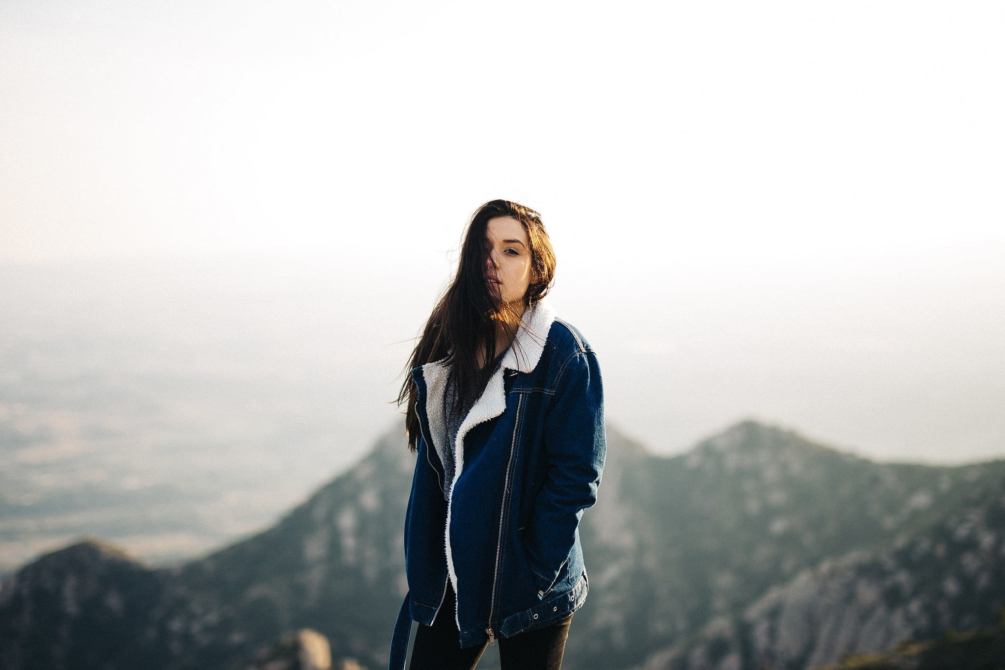 standing, mountain, one person, three quarter length, outdoors, hair, long hair, young women, sky, hairstyle, leisure activity, scenics - nature, lifestyles, HD Wallpaper