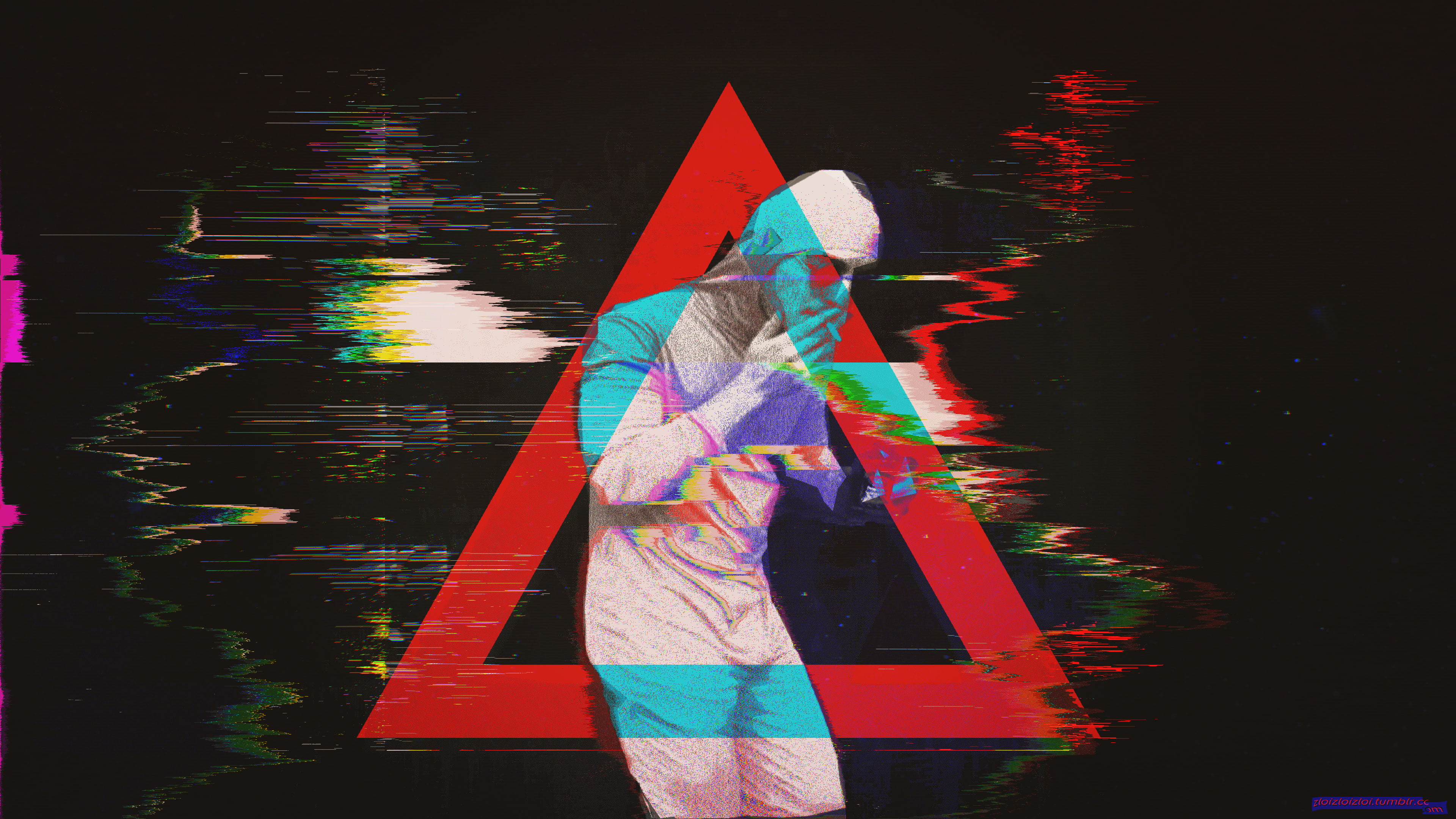 pink guy, triangle, abstract, papa franku, glitch art, 4K, HD Wallpaper