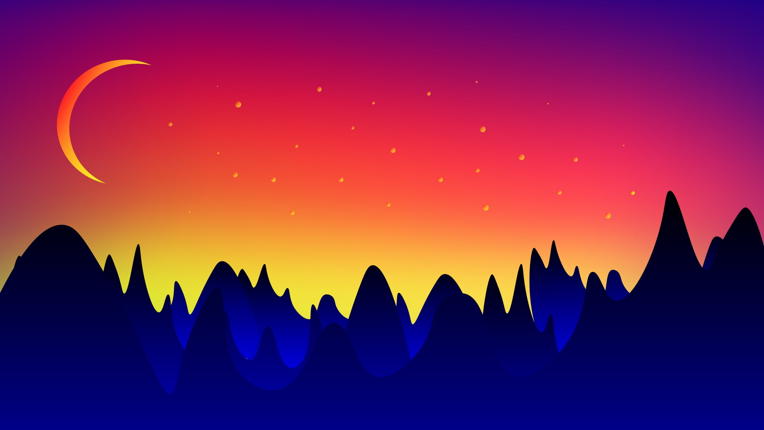 fantasy, studio shot, colored background, luna, no people, sky, 2K, emotion, vector, abstract, art and craft, sunset, blue, yellow, nature, multi colored, HD Wallpaper