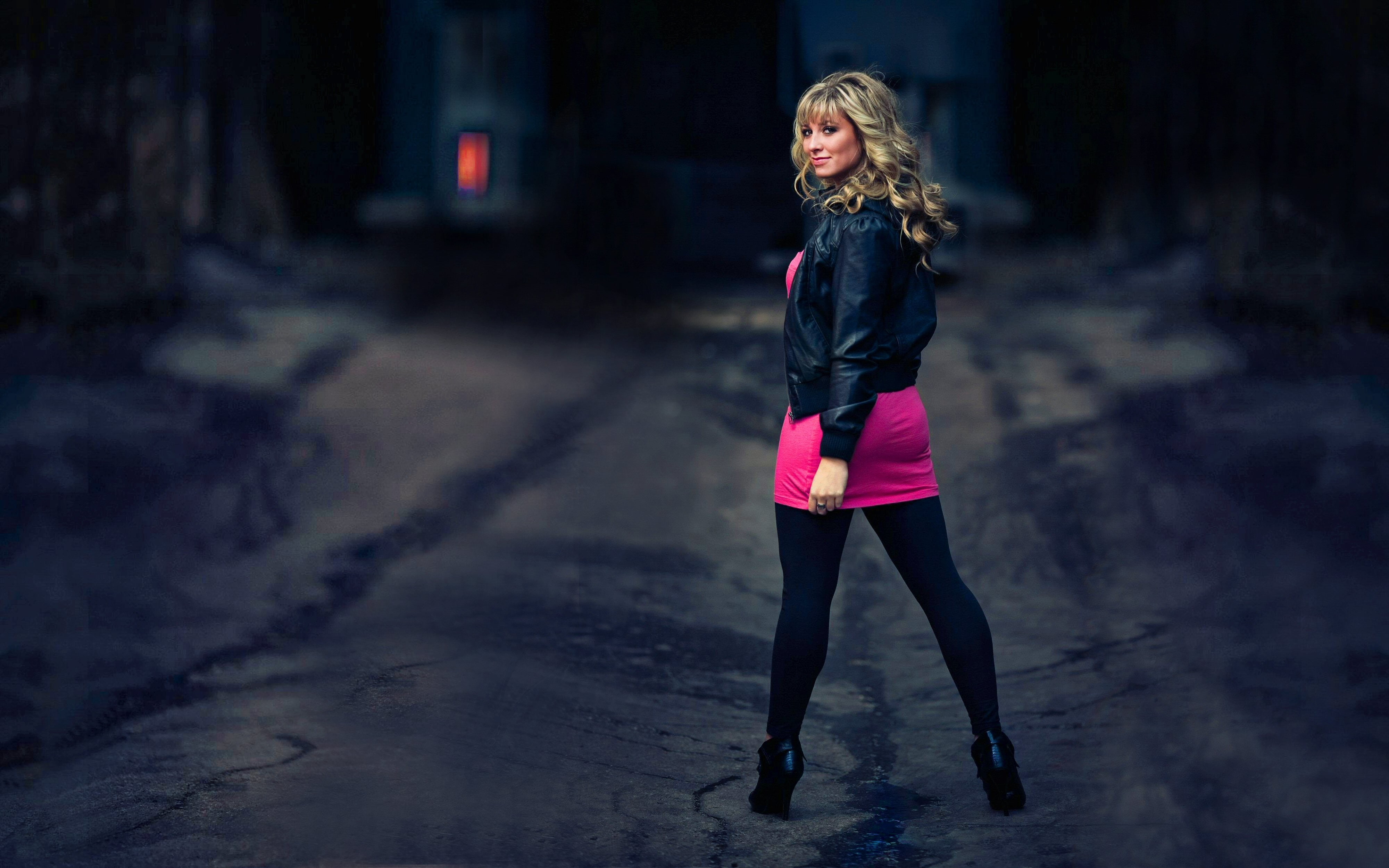 women, pink clothing, dark, running, pink color, 4K, adult, portrait, night, one person, beauty, young adult, beautiful woman, lifestyles, human hair, HD Wallpaper