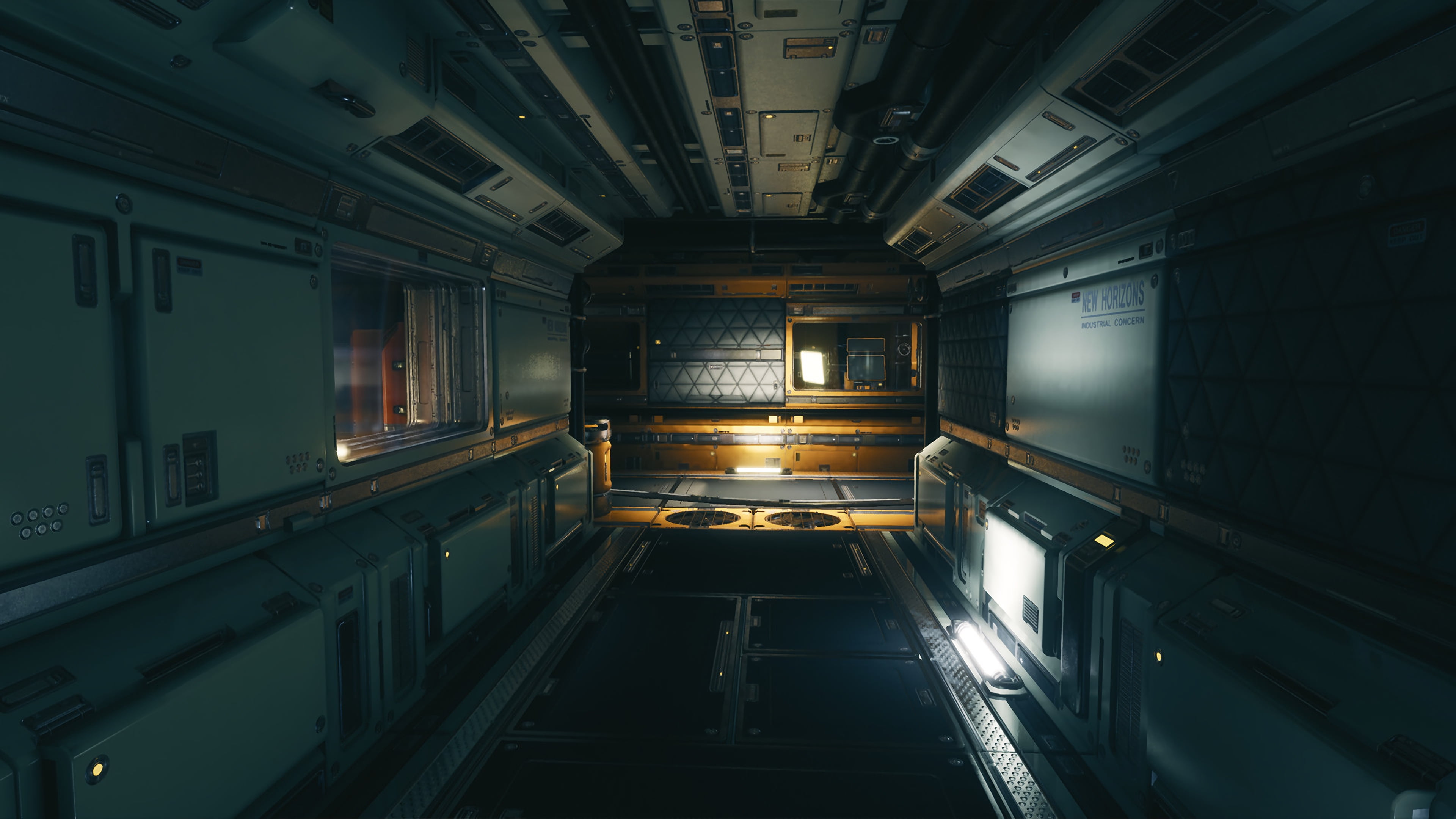 illuminated, indoors, the way forward, transportation, technology, railing, corridor, premise, metal, sci-fi, empty, wall - building feature, no people, HD Wallpaper