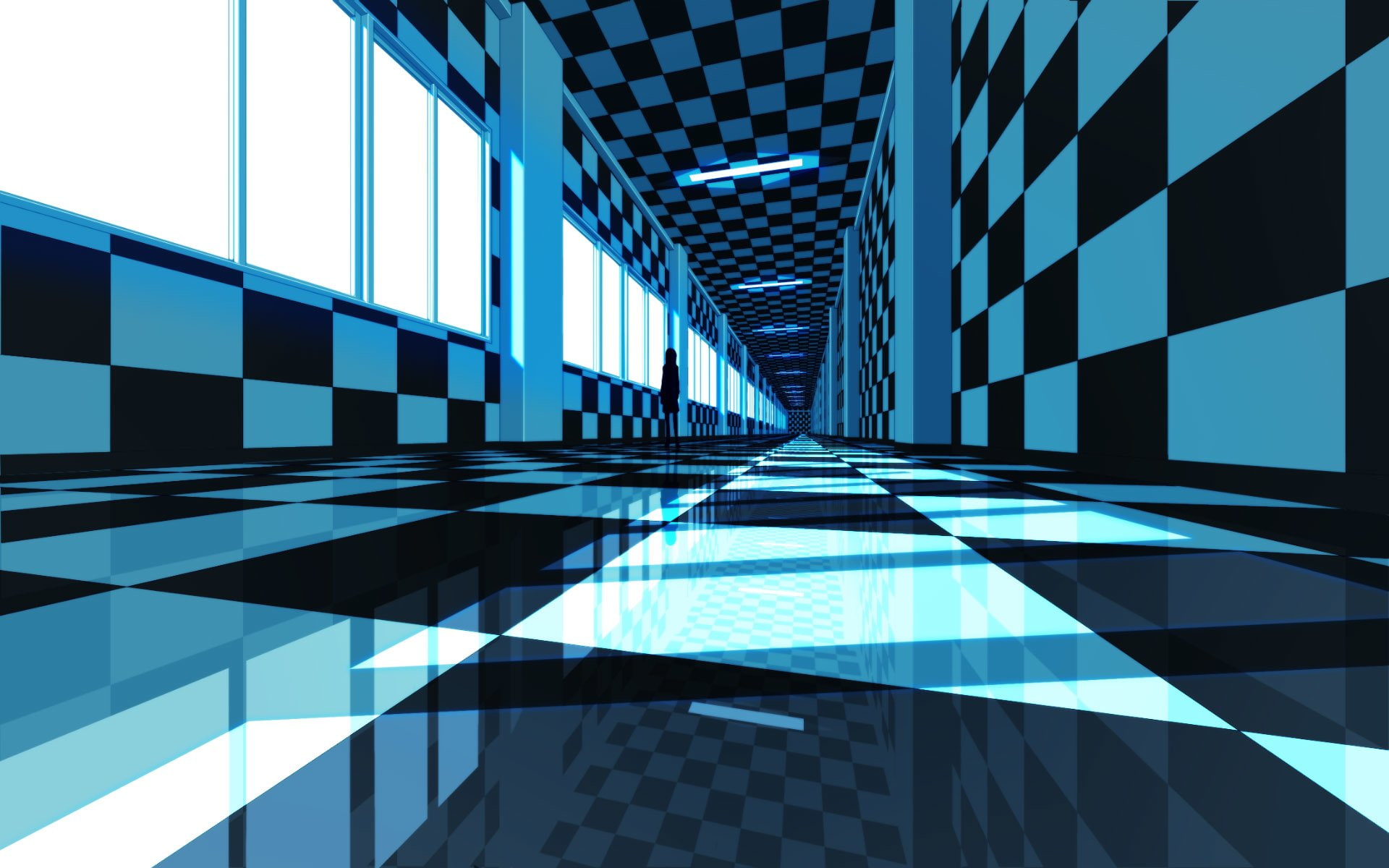 corridor, Anime, Monogatari (Series), black, Weird, 1080P, Abstract, white, HD Wallpaper