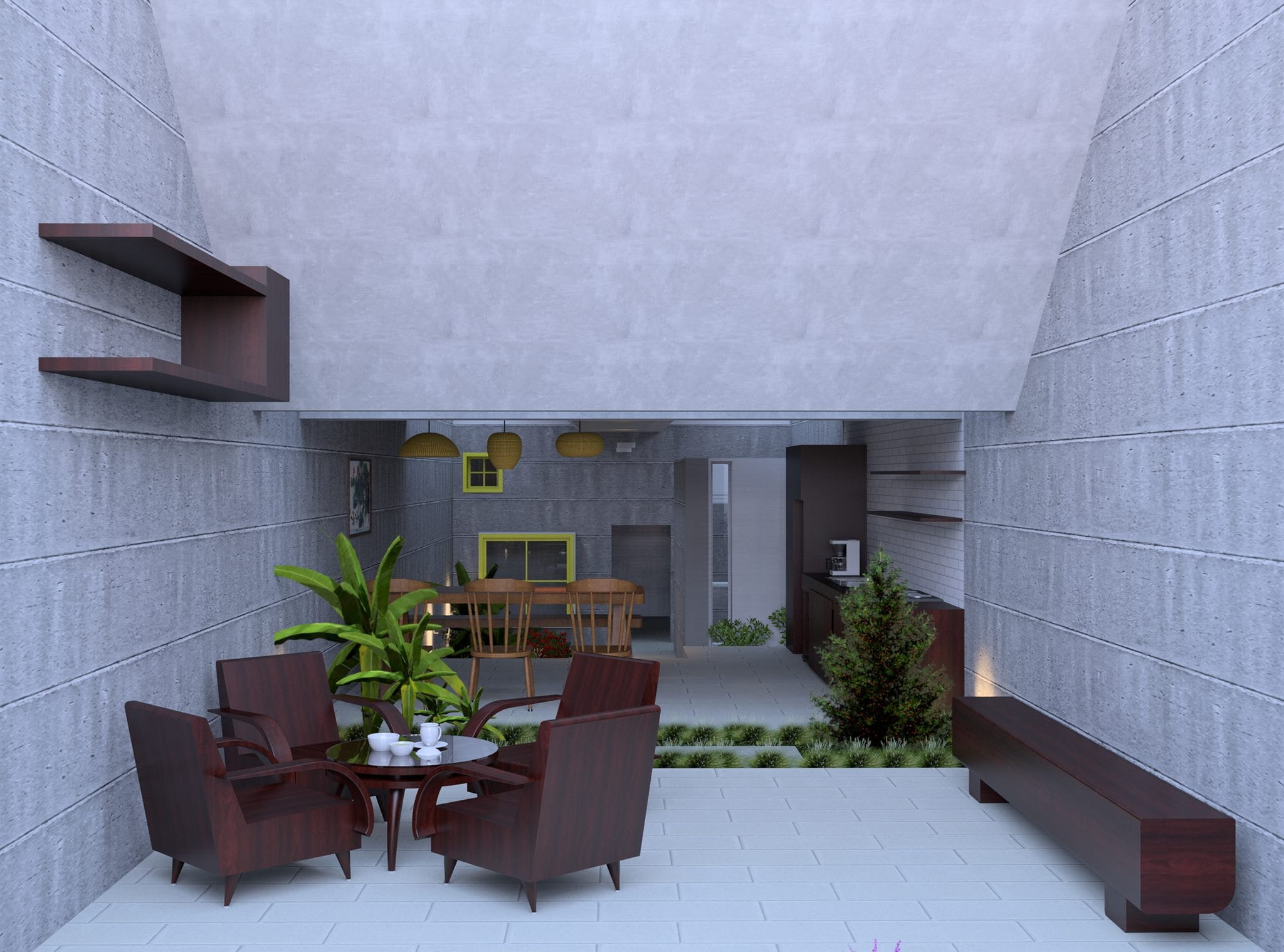 coffee table, architectural design, minimalist, inside, growth, room, seat, chairs, building exterior, wall - building feature, shelf, table, architecture, HD Wallpaper