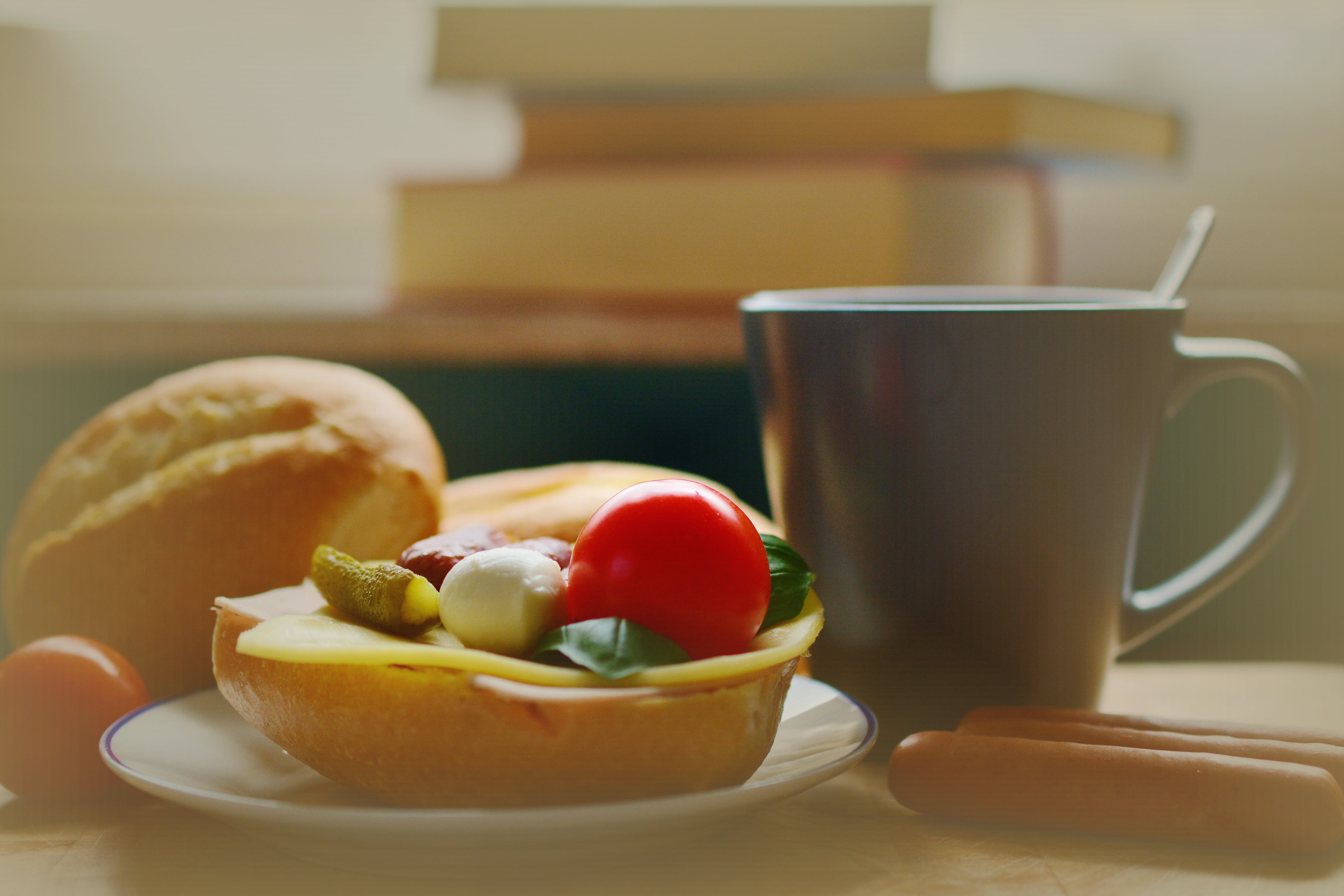 plate, bread, table, crockery, breakfast, drink, nutrition, ceramic, no people, cup, food and drink, hipster, black, have breakfast, vintage, close-up, HD Wallpaper