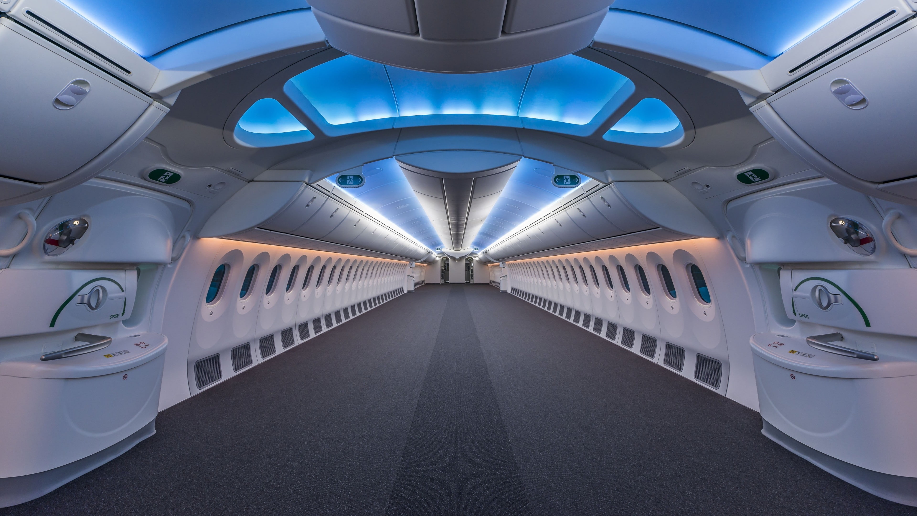 modern, 4K, airplane, Boeing, window, Boeing 787, jet fighter, symmetry, luxury, interior, HD Wallpaper