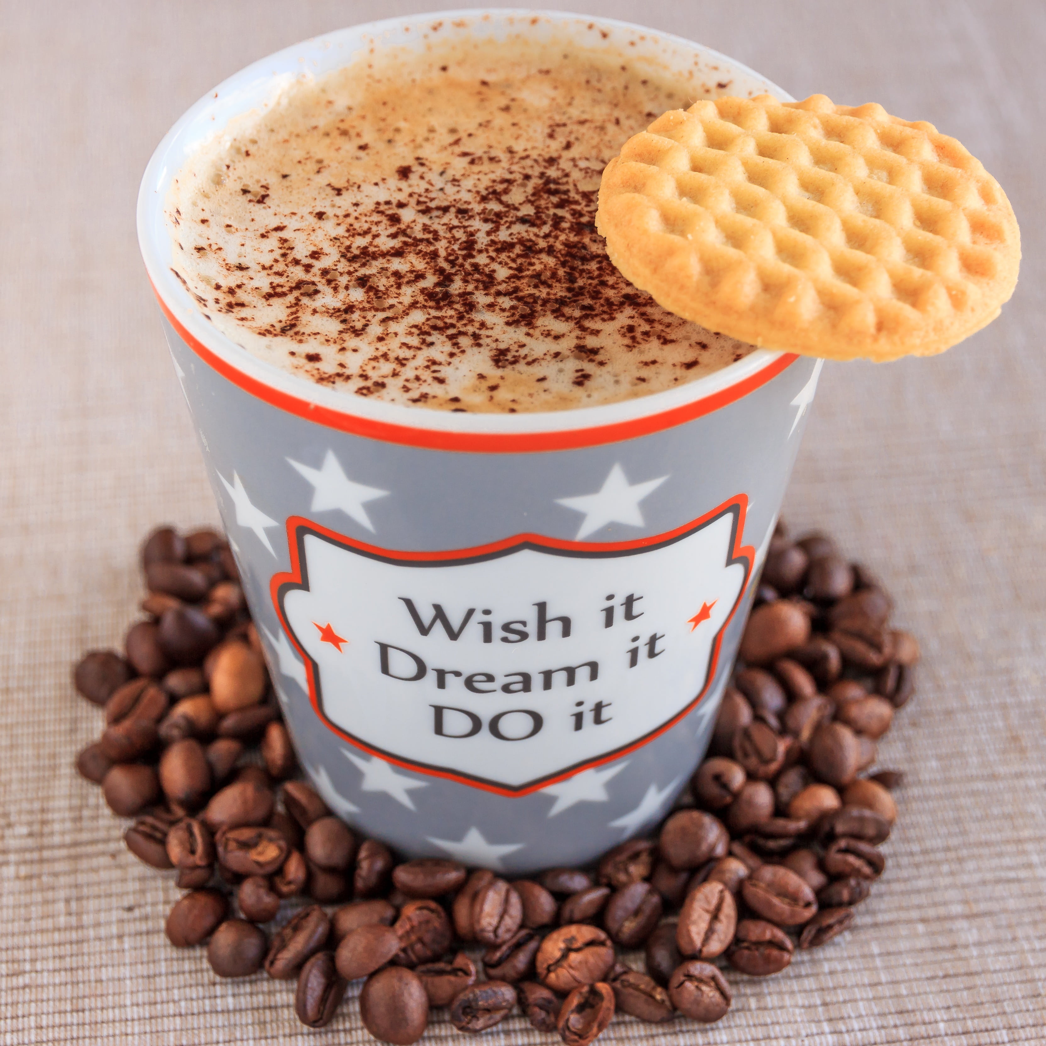 2K, coffee beans, milk, hot, no people, table, coffee foam, non-alcoholic beverage, cappuccino, coffee, spoon, cup, crockery, cafe, freshness, motivation, Phone HD Wallpaper
