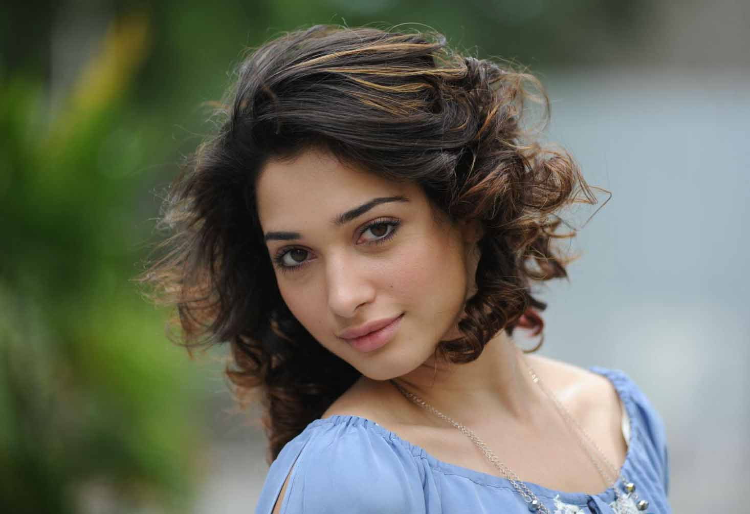 long hair, blue, neck, smiling, dress, beauty, bollywood, 720P, close-up, focus on foreground, one person, casual clothing, outdoors, Female Celebrities, HD Wallpaper