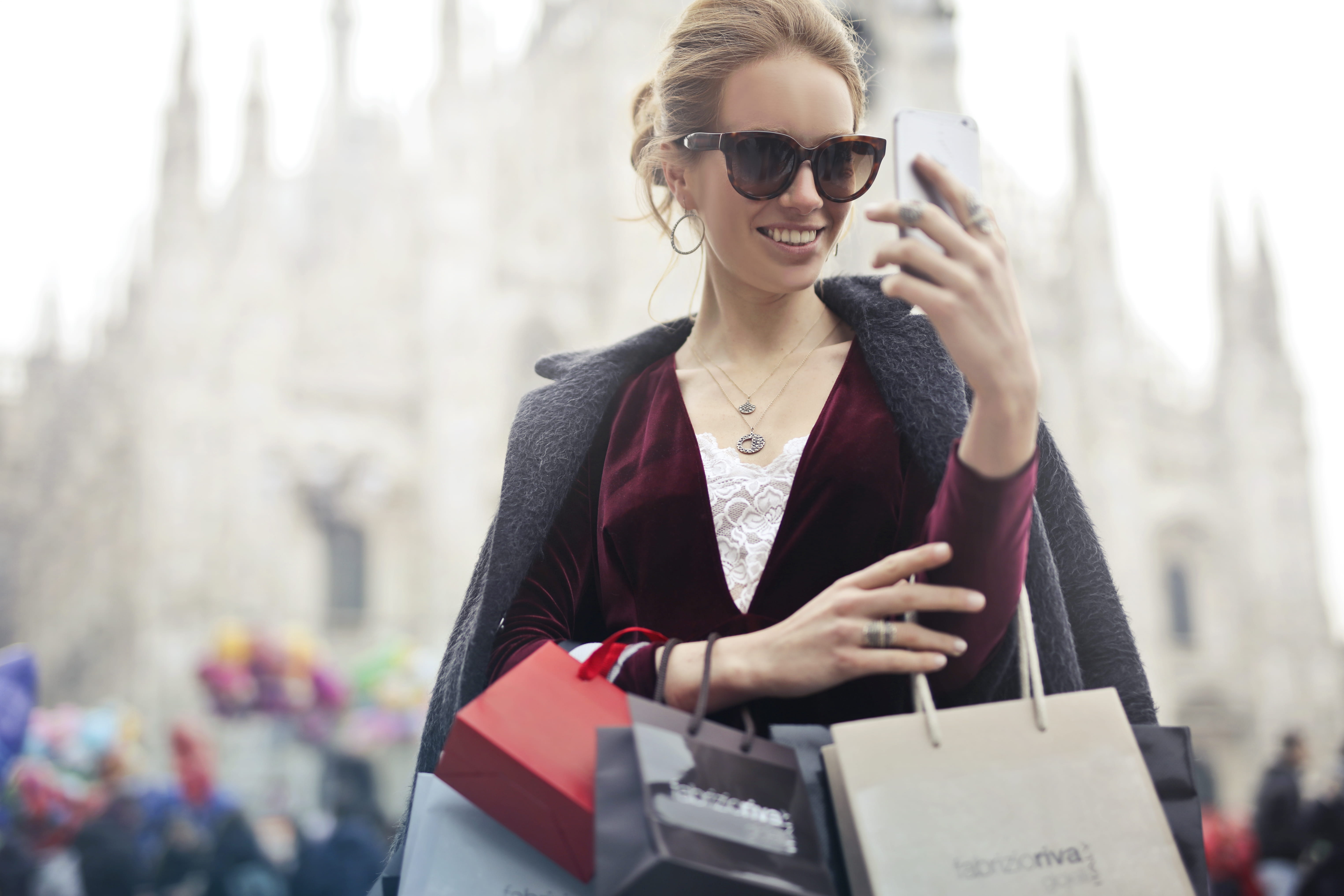 top, one person, fun, young adult, sleeved, city, beauty, glasses, fashion, using phone, smartphone, young women, jewel, smiling, wear, picture, blur, wireless technology, HD Wallpaper
