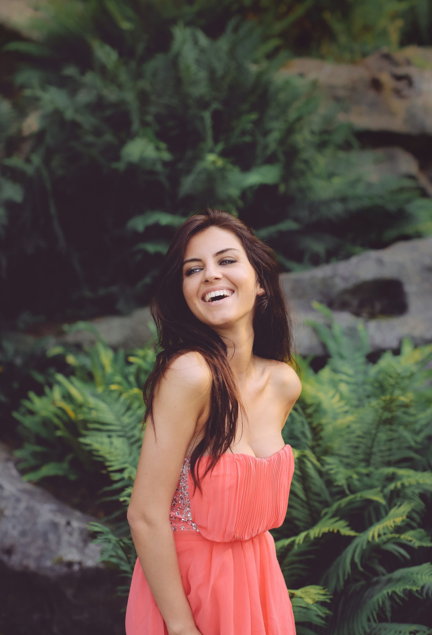 dress, aurela skandaj, model, smiling, portrait, women, 1080P, skandaj, aurela, Phone HD Wallpaper