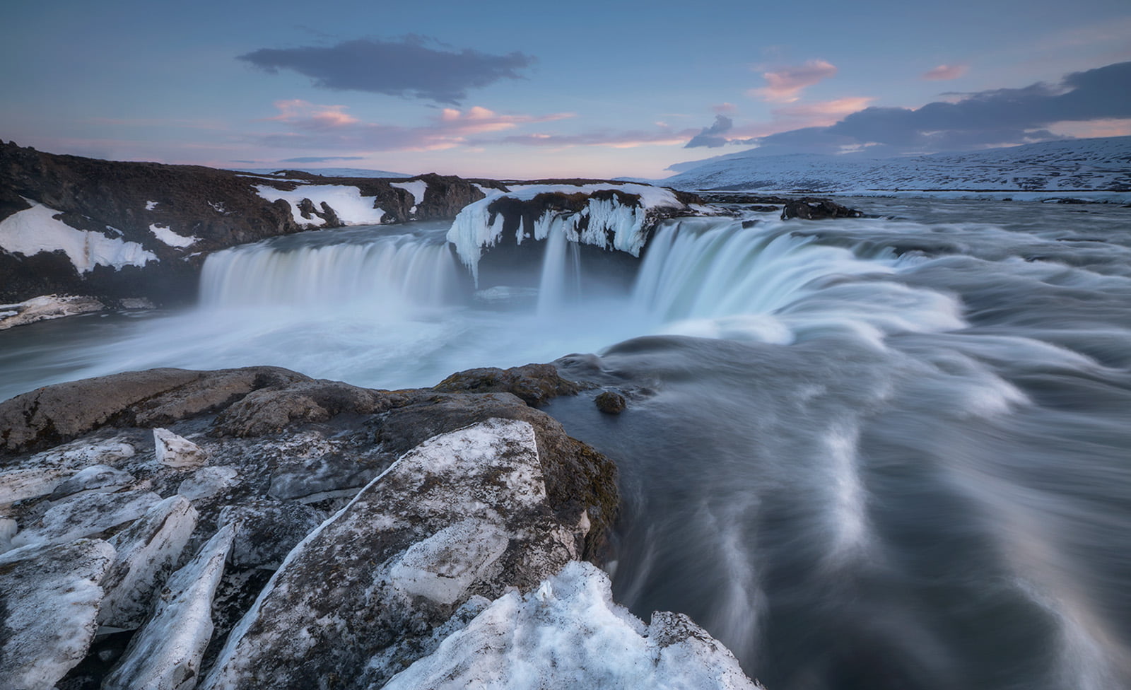 winter, landscape, scenics, snow, beauty In Nature, wit, outdoors, Iceland, river, 720P, waterfalls, waterfall, ice, nature, Plunge, Godafoss, rocks, water, HD Wallpaper